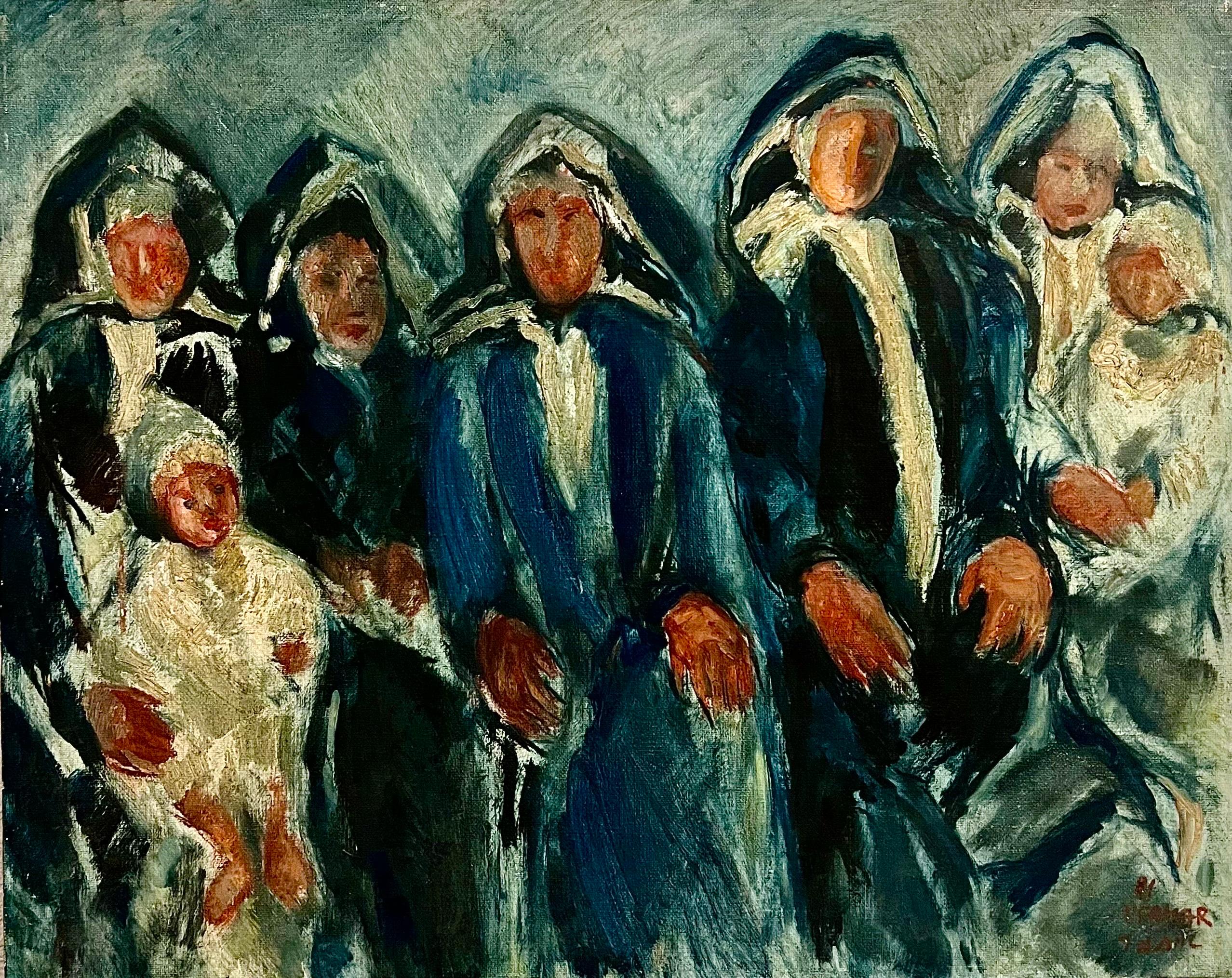 Rare Jewish Yemenite Family Oil Painting Israeli Judaica Itamar Siani For Sale 1