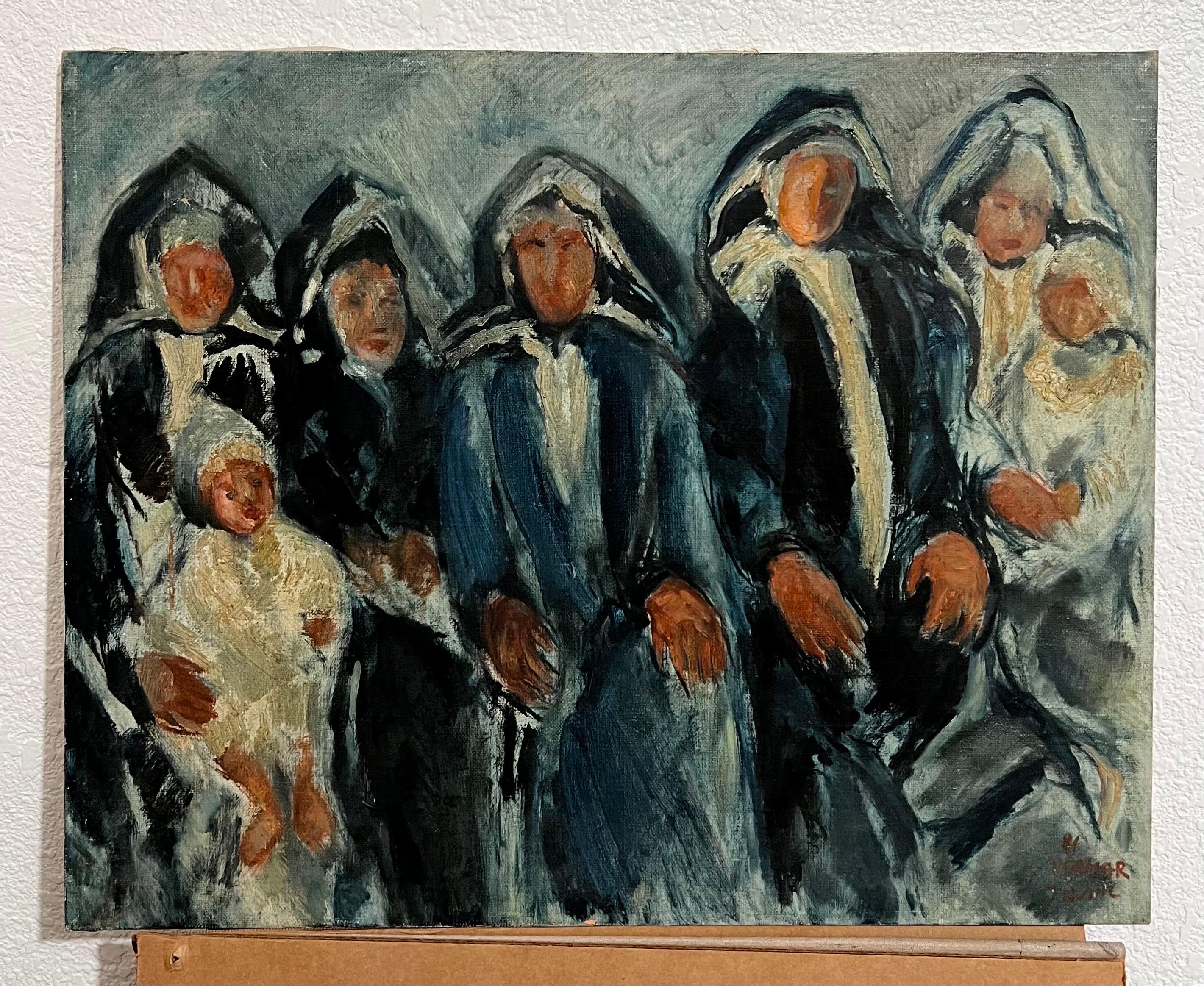 Rare Jewish Yemenite Family Oil Painting Israeli Judaica Itamar Siani For Sale 2