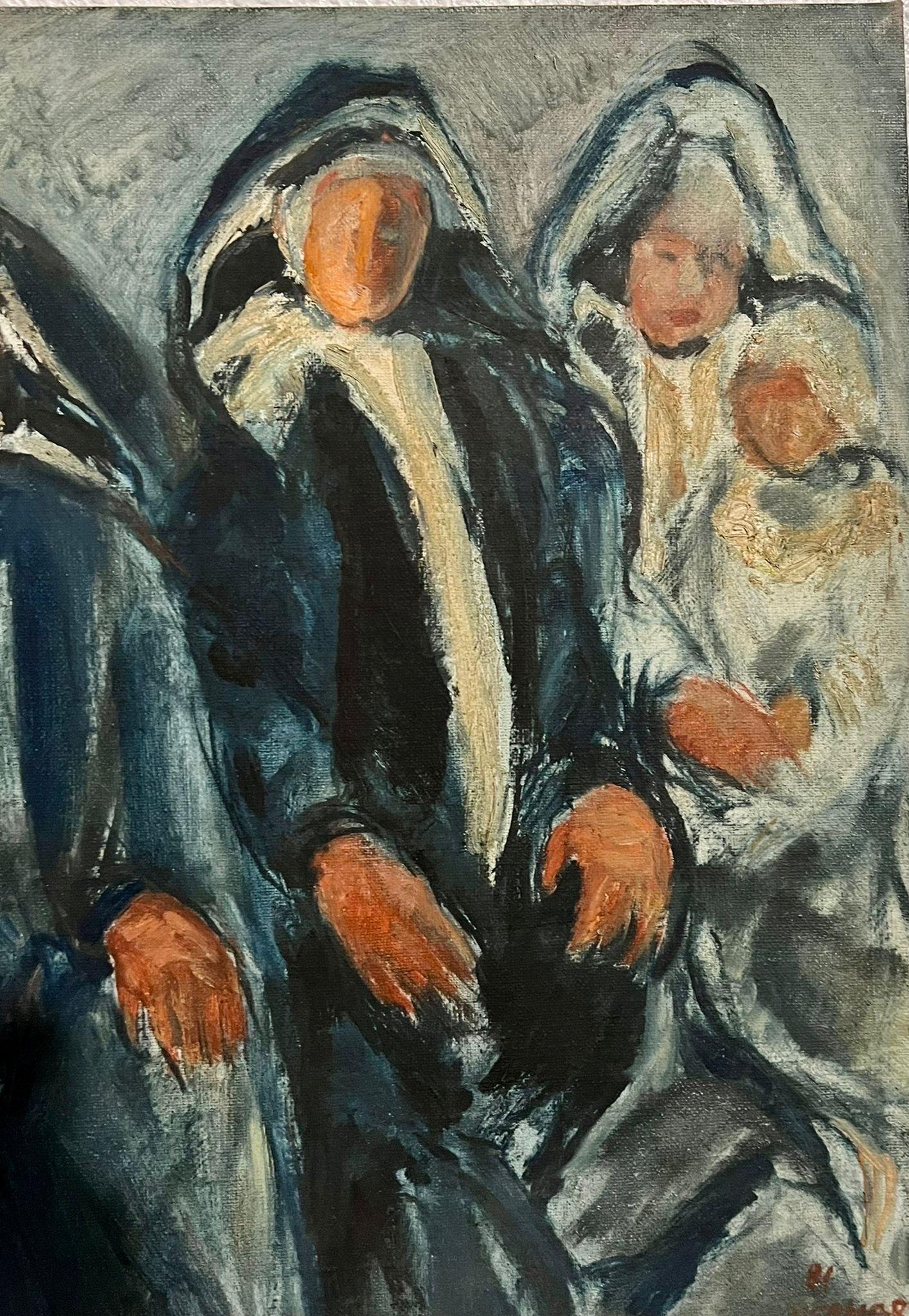 Rare Jewish Yemenite Family Oil Painting Israeli Judaica Itamar Siani For Sale 3