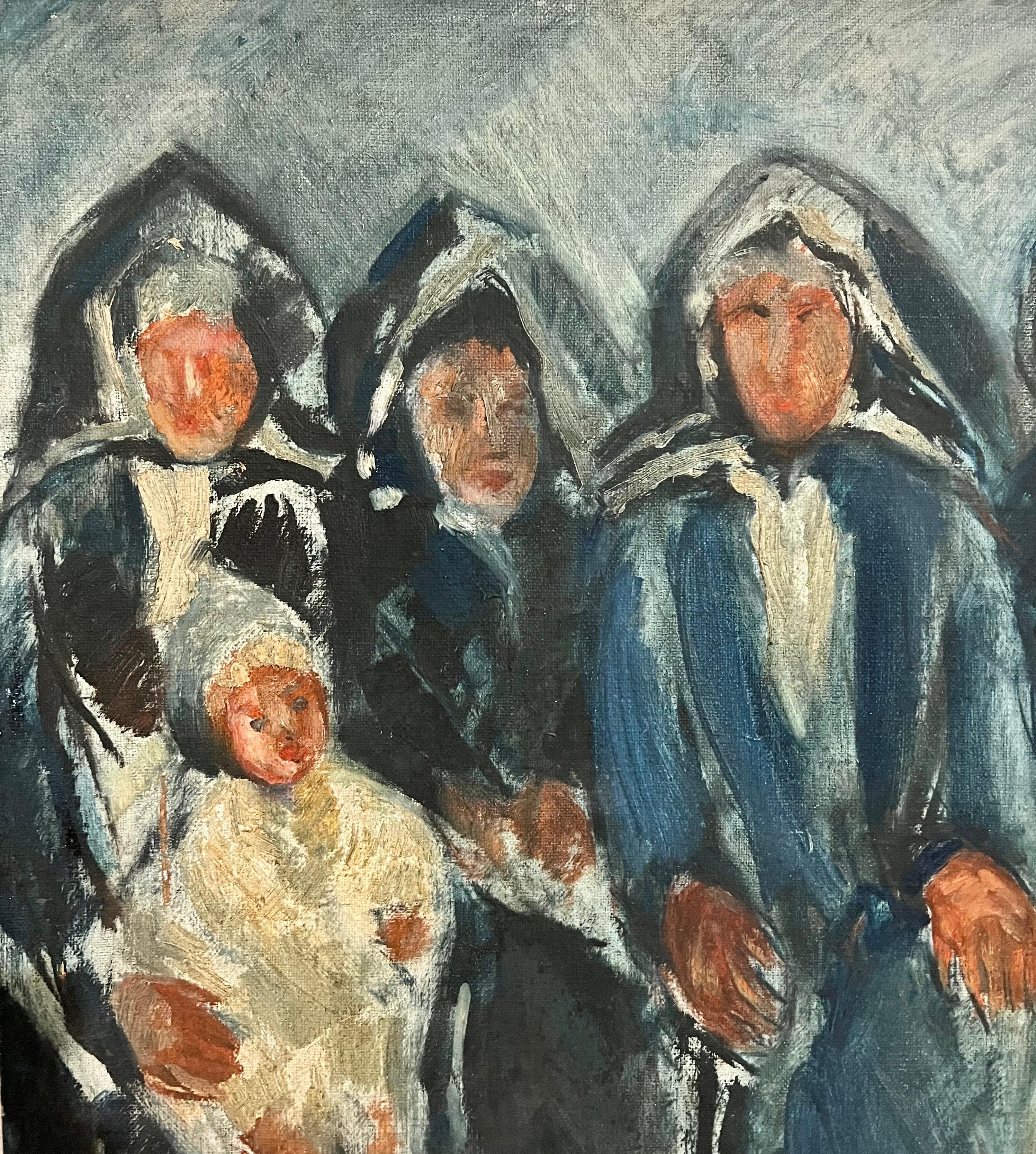 Rare Jewish Yemenite Family Oil Painting Israeli Judaica Itamar Siani For Sale 4