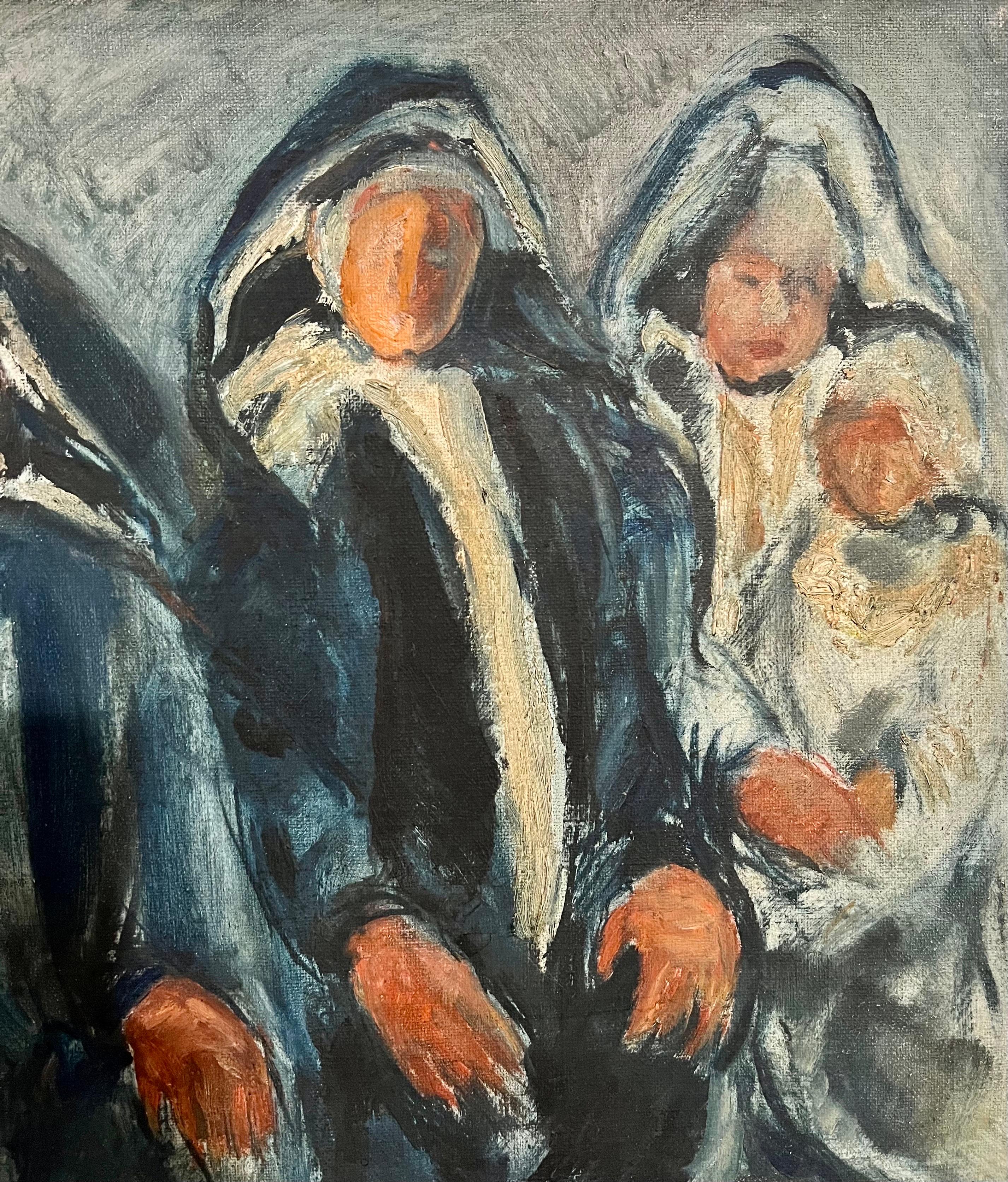 Rare Jewish Yemenite Family Oil Painting Israeli Judaica Itamar Siani For Sale 5