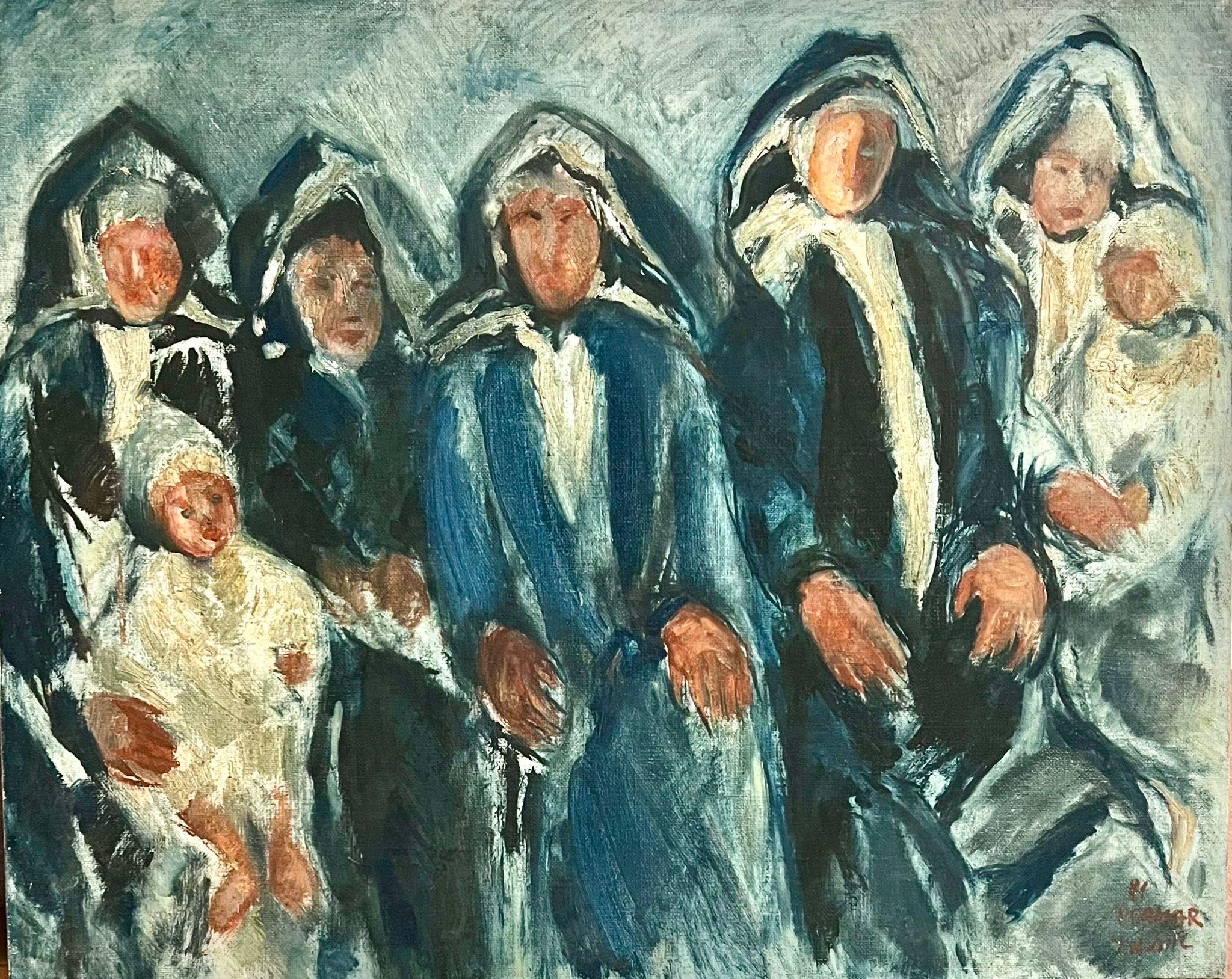 Raro dipinto ad olio di una famiglia ebrea yemenita Israeli Judaica Itamar Siani