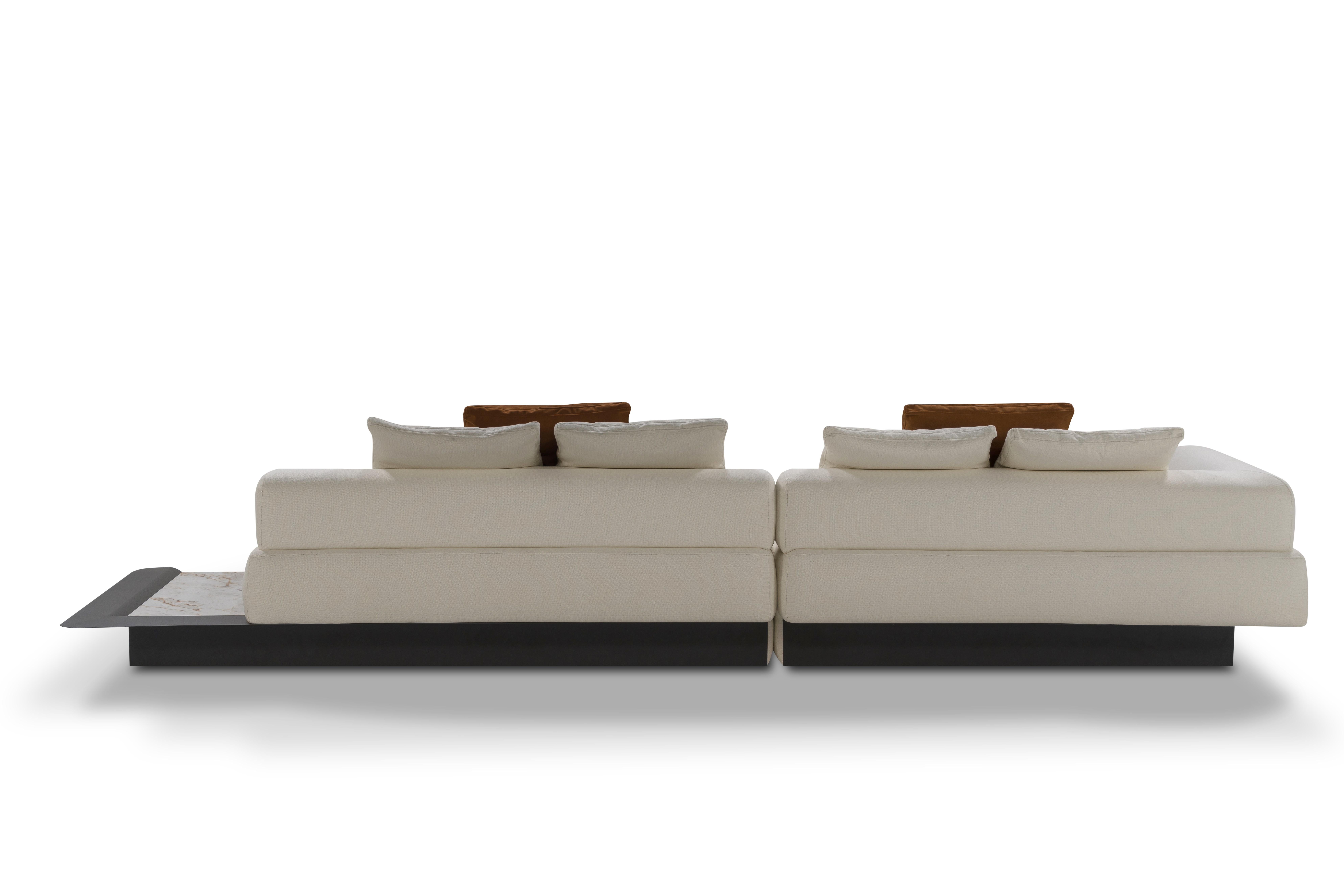 Brazilian Sofa Copaiba, Off-White sofa with White Porcelain Tile Sidetable For Sale