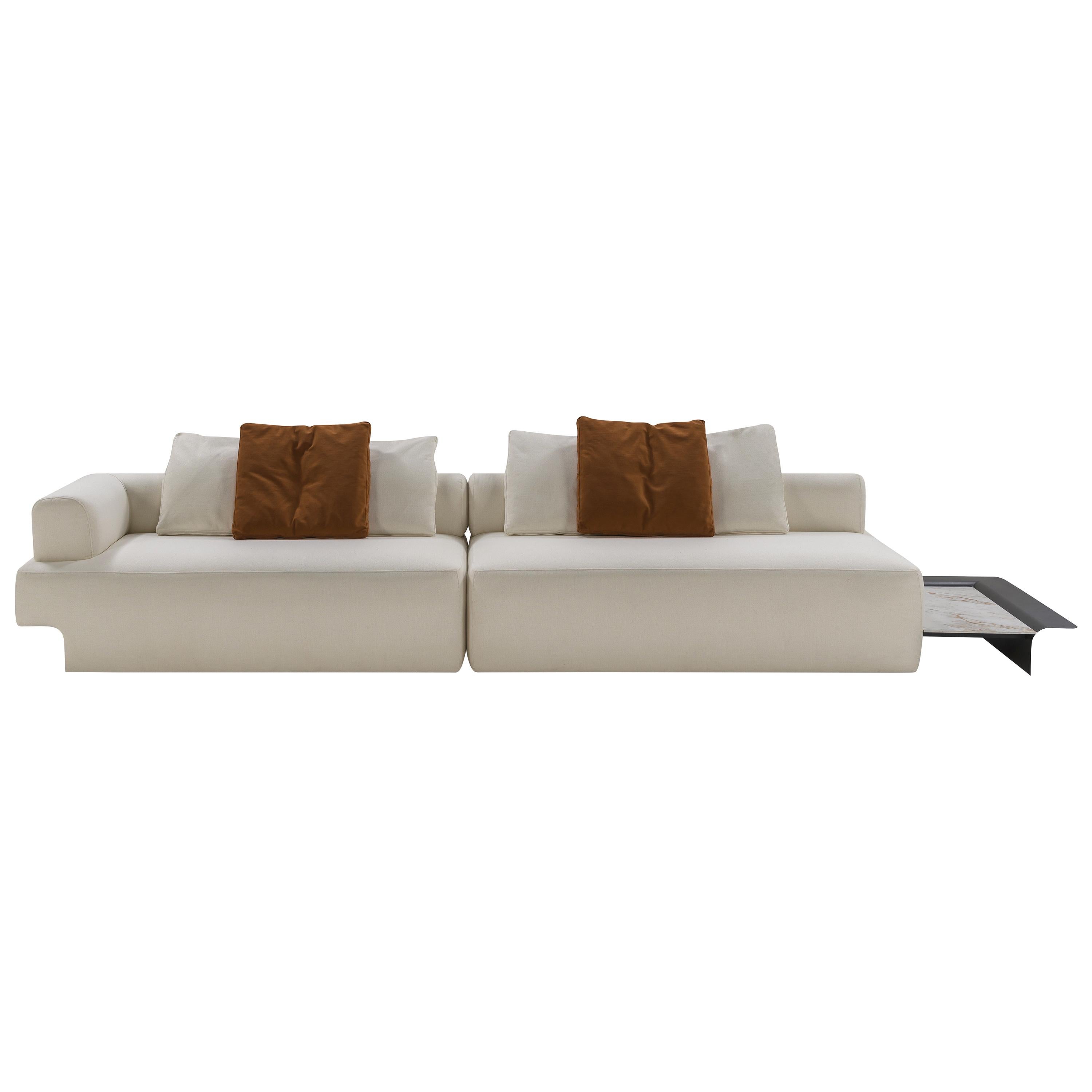 Sofa Copaiba, Off-White sofa with White Porcelain Tile Sidetable For Sale