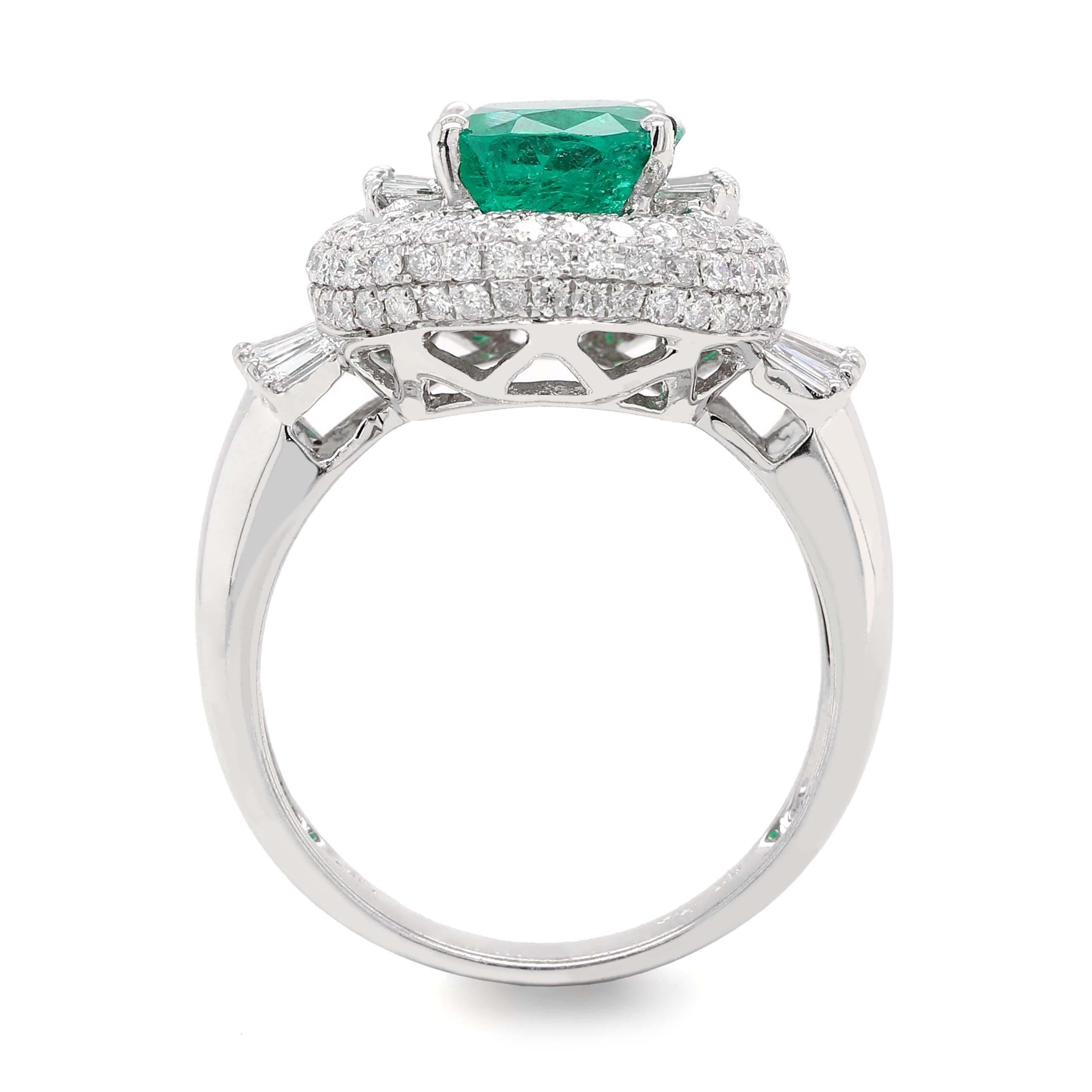 Oval Cut Fine 2.40 Carat Oval Emerald and Diamond Ring For Sale