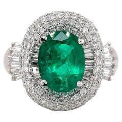 Fine 2.40 Carat Oval Emerald and Diamond Ring