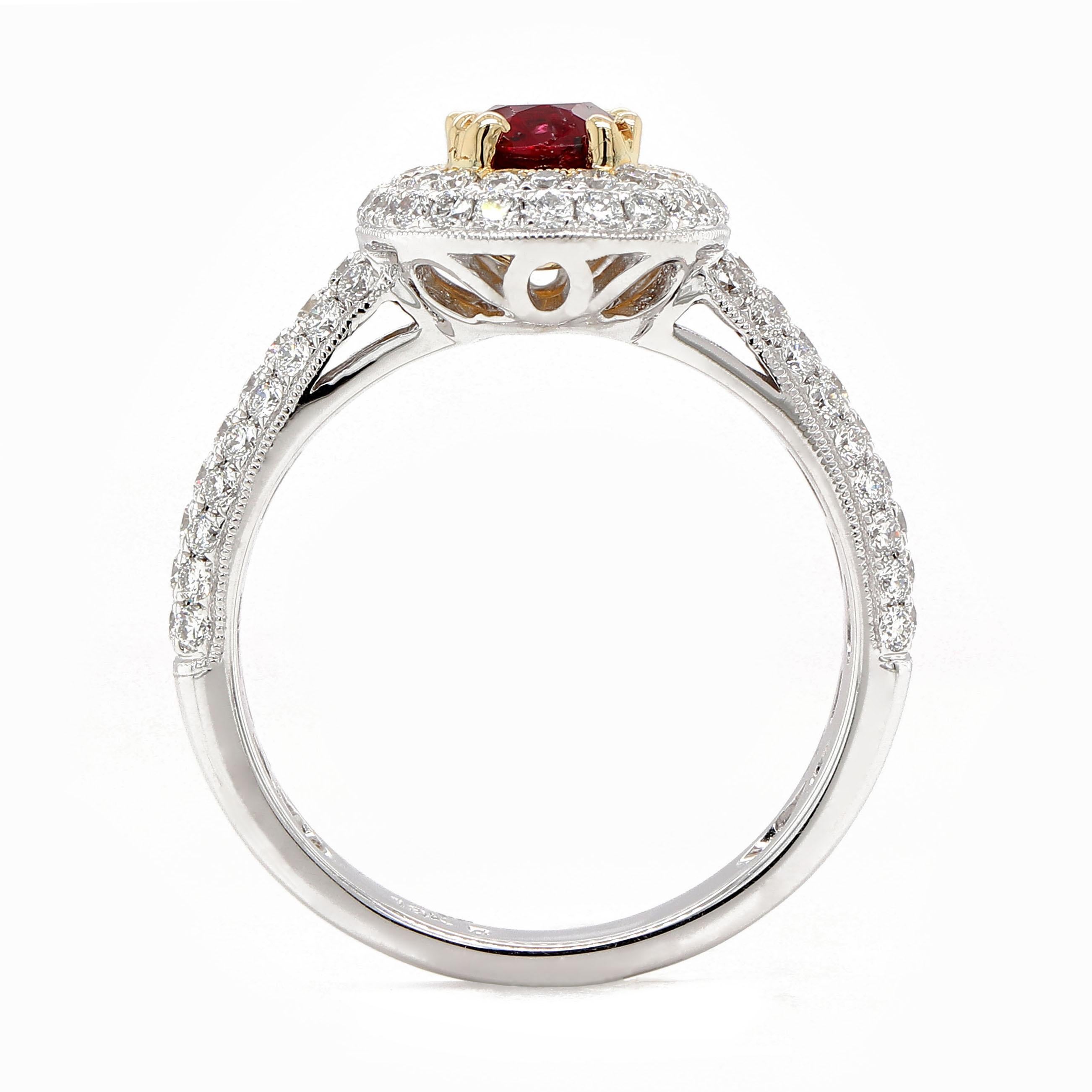 Oval Cut GIA Certified 1.03 Carat Oval Ruby and Diamond Ring For Sale