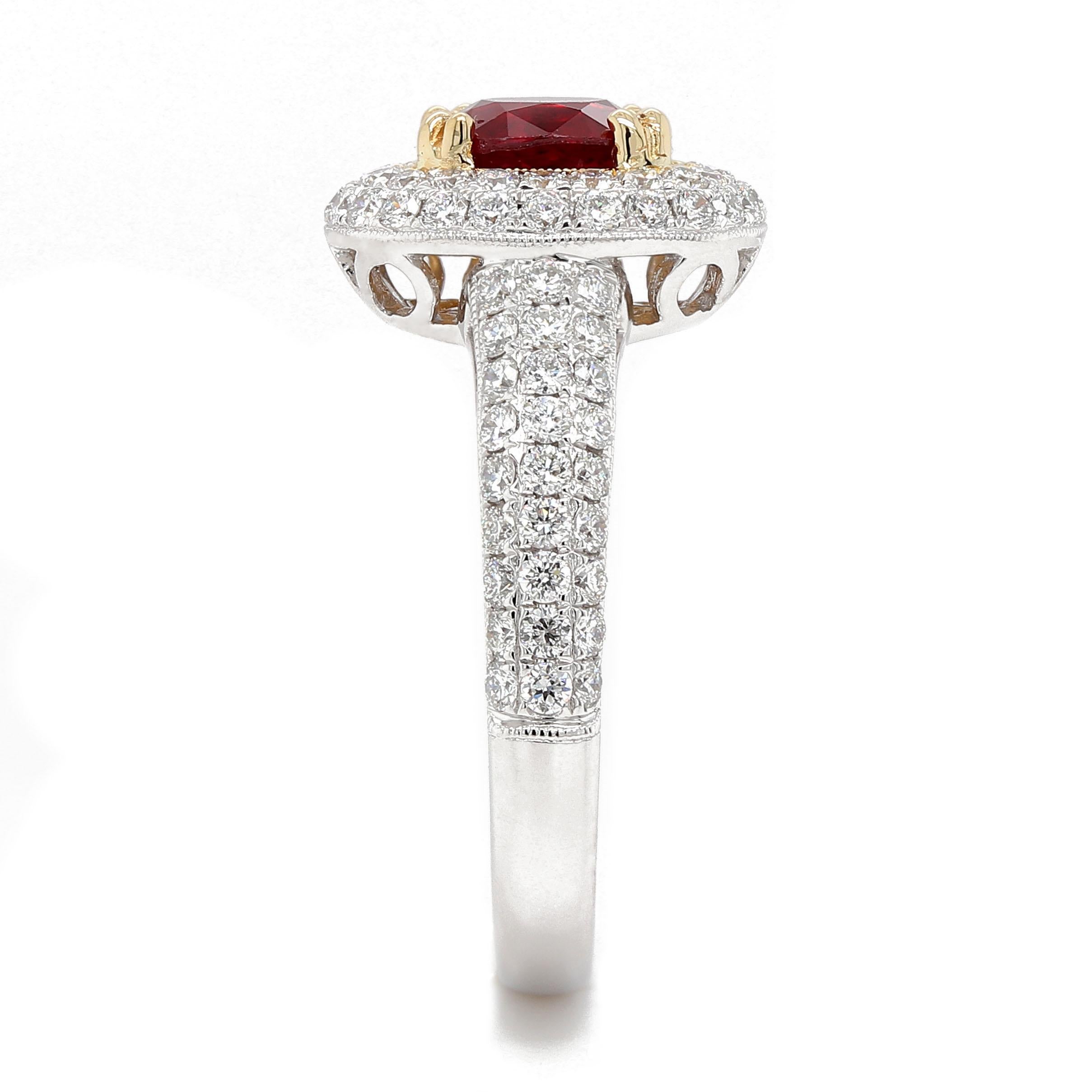GIA Certified 1.03 Carat Oval Ruby and Diamond Ring In New Condition For Sale In Houston, TX