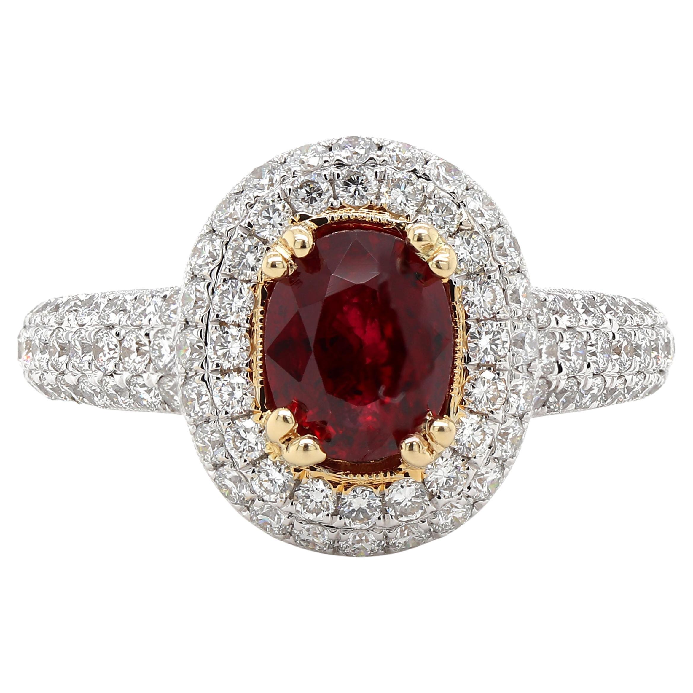 GIA Certified 1.03 Carat Oval Ruby and Diamond Ring