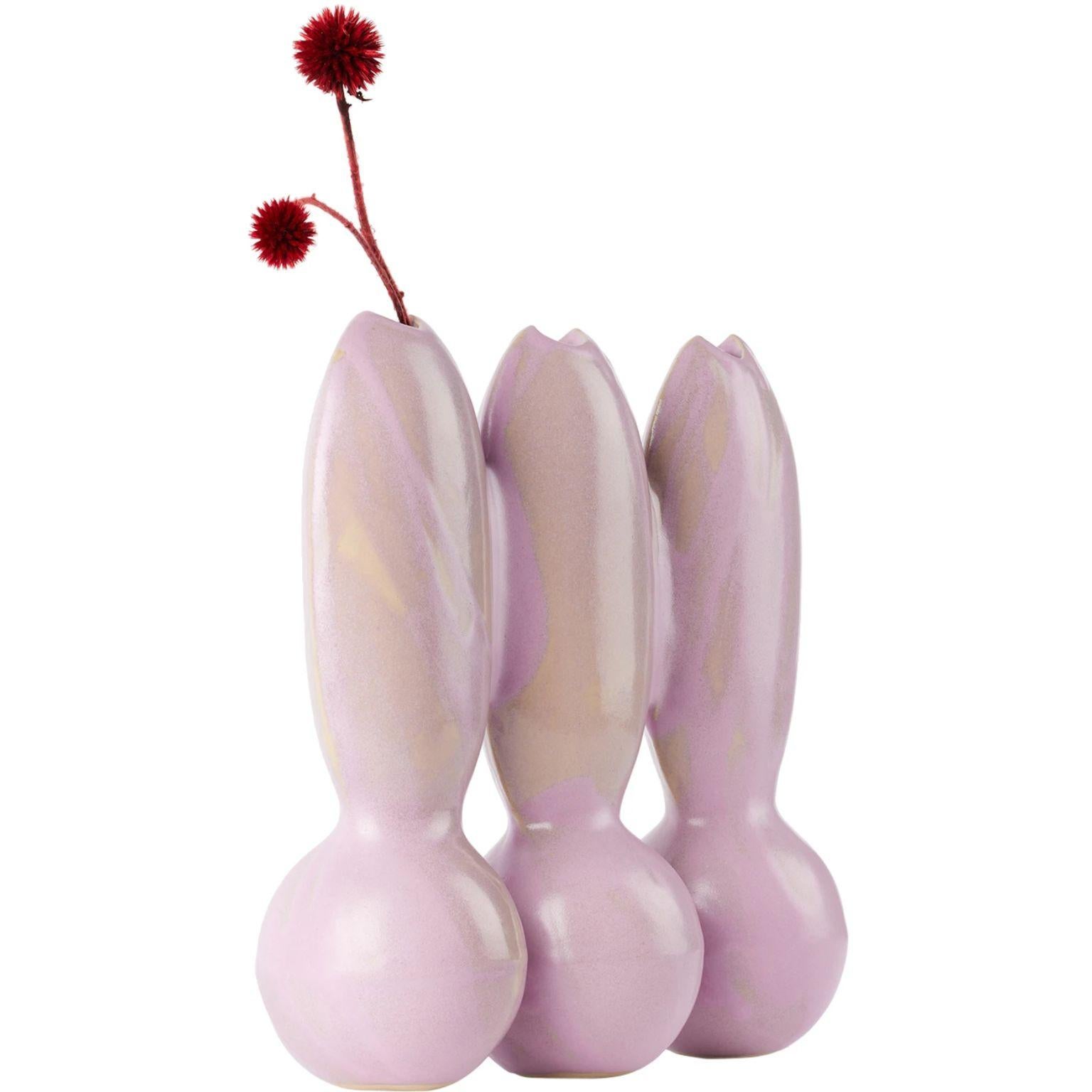 Itera Lilac Pink Triple Vase by Ia Kutateladze
One Of  A Kind.
Dimensions: D 10 x W 30 x H 27 cm.
Materials: Clay.

Handcrafted sculptural ceramic vase in black. Three openings at the top. Please note coloration may vary. Each piece is one of a