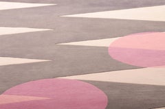 Tapis moderne géométrique gris clair laine lavande ronds zigzag rose