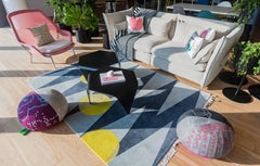 Rug  Yellow - Modern Geometric Light & Dark Grey Wool w/ Dots Wool Carpet