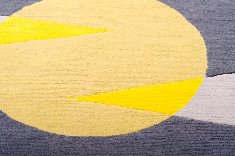 light and dark Grey Wool Rug w/ Yellow Dots by Cecilia Setterdahl for