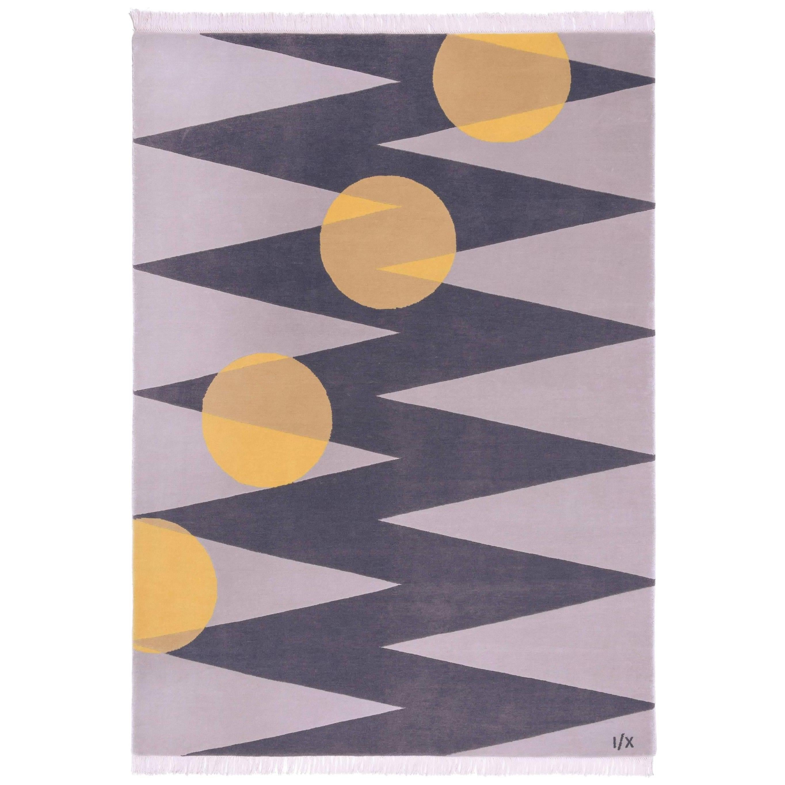 Tapis  Jaune - Tapis géométrique moderne en laine gris clair et gris foncé avec points