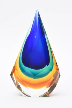 Italian Murano Diamond Faceted Sommerso Glass Paperweight or Sculpture