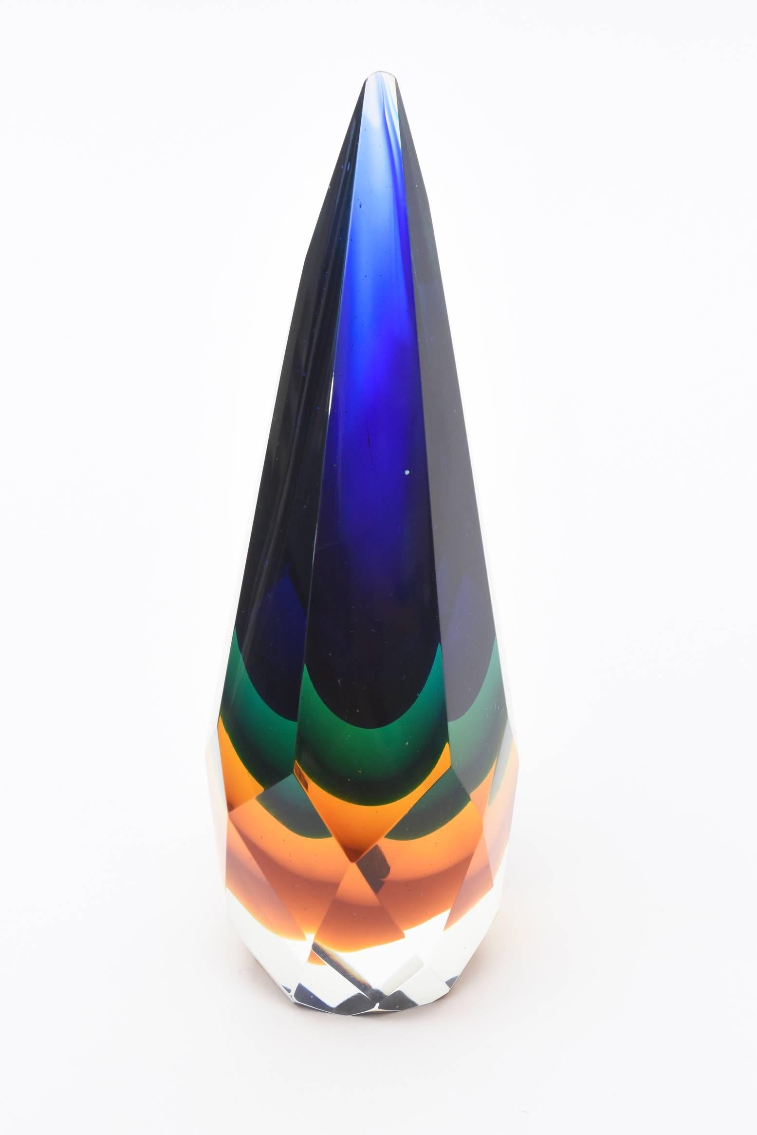 Italian Murano Diamond Faceted Sommerso Glass Paperweight or Sculpture In Good Condition In North Miami, FL