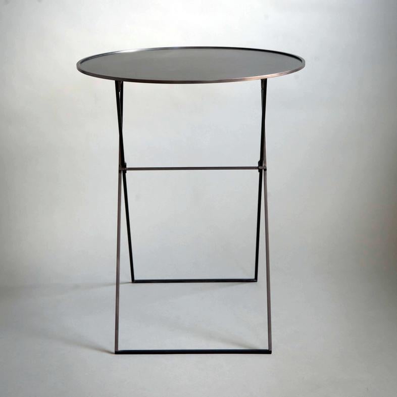 Blackened ITO Folding Black Bronze Metal Side Table by Soraya Osorio For Sale