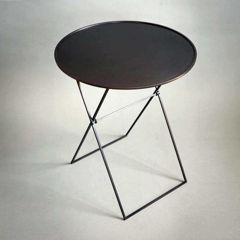 Contemporary ITO Folding Black Bronze Metal Side Table by Soraya Osorio For Sale