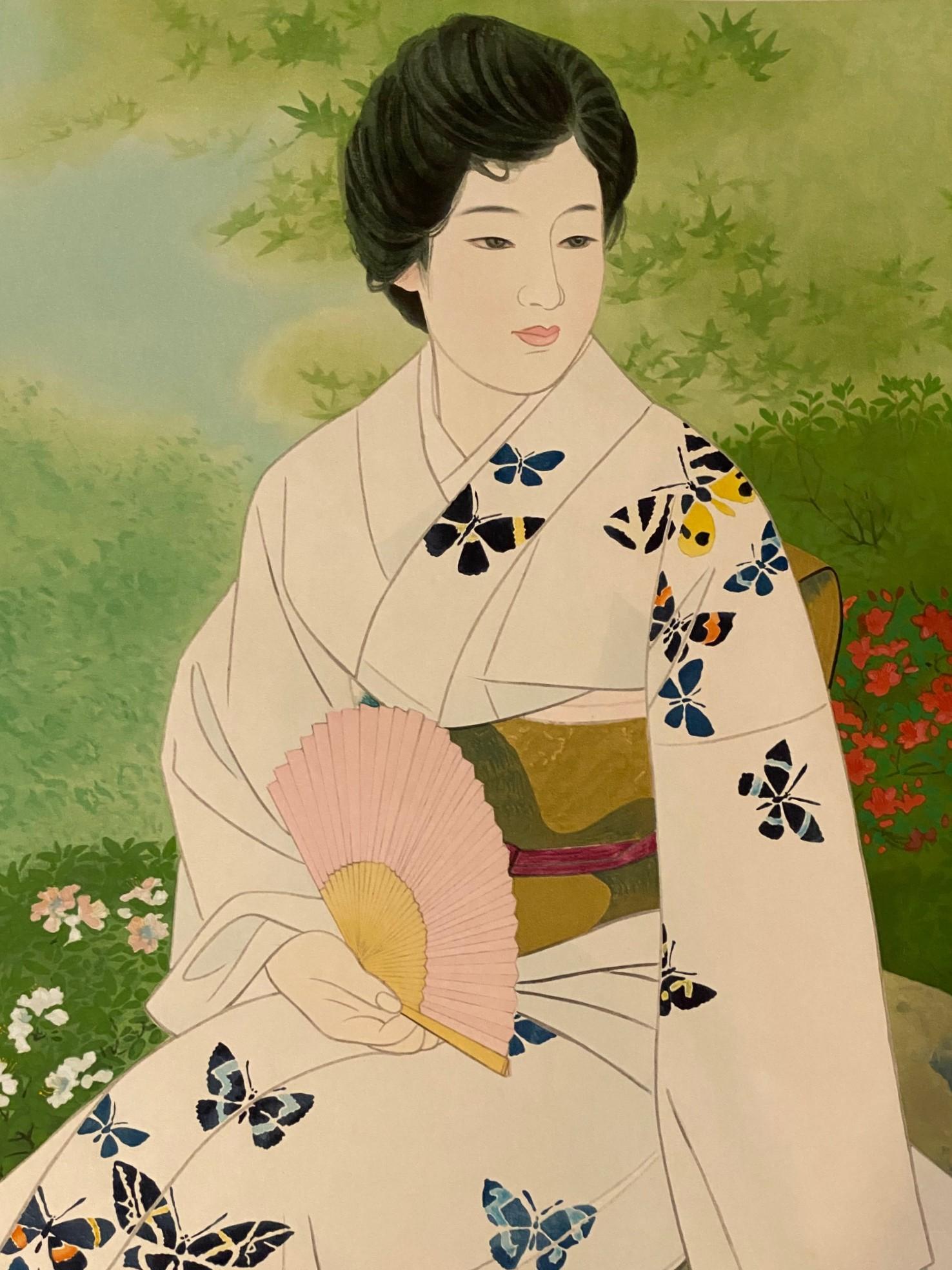 Ito Shinsui Japanischer Garten mit Holzschnitt-Druck in limitierter Auflage im frühen Sommer (Showa) im Angebot