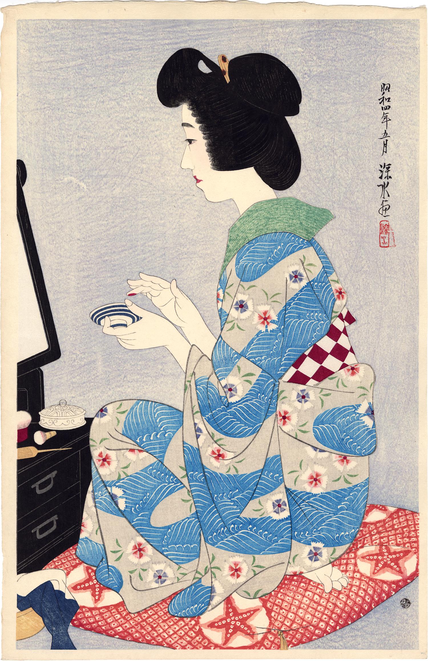 Ito Shinsui Figurative Print - A Beauty Applies "Rouge" (Kuchibeni)