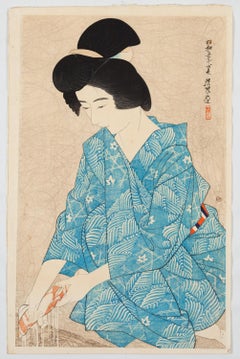 Antique Ito Shinsui, Beauty, Shin-Hanga, Bath, Original Japanese Woodblock Print, Showa