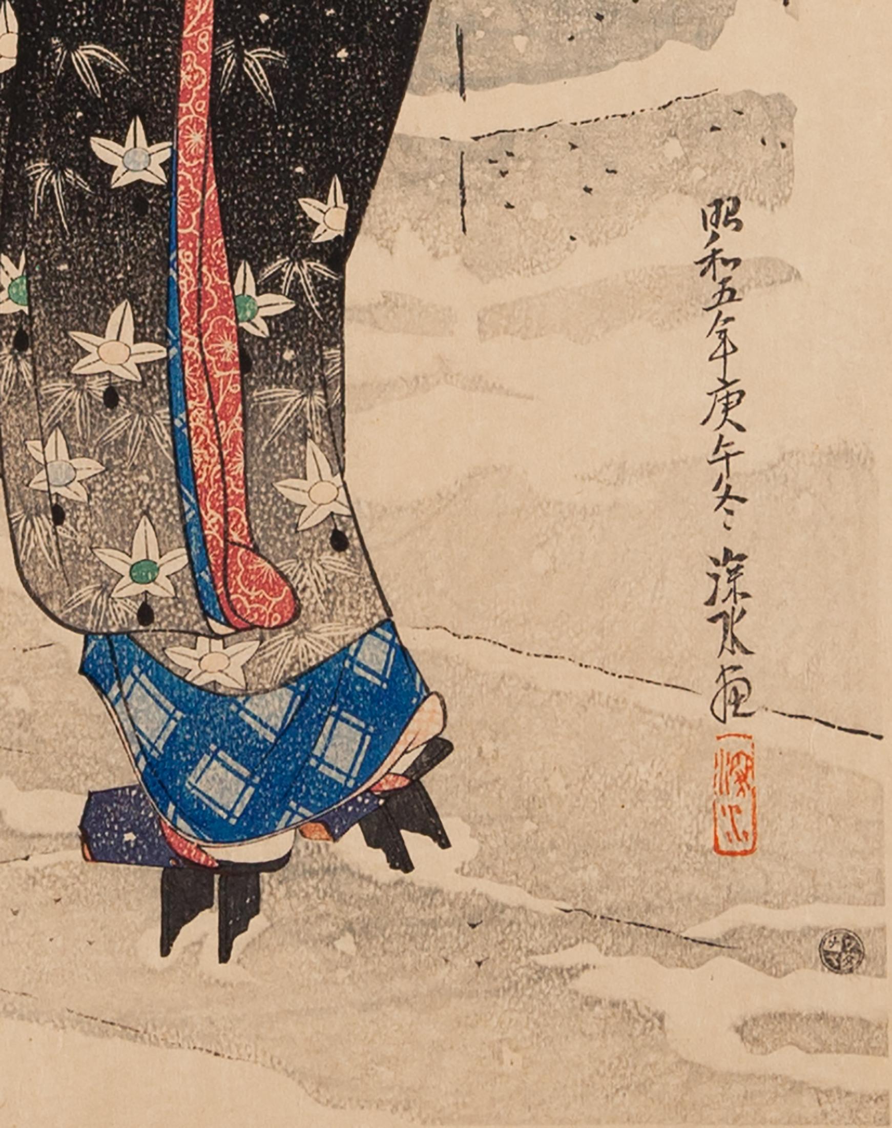 Ito Shinsui, Original Japanese Woodblock Print, Snow, Beauty, White, Shin Hanga 2