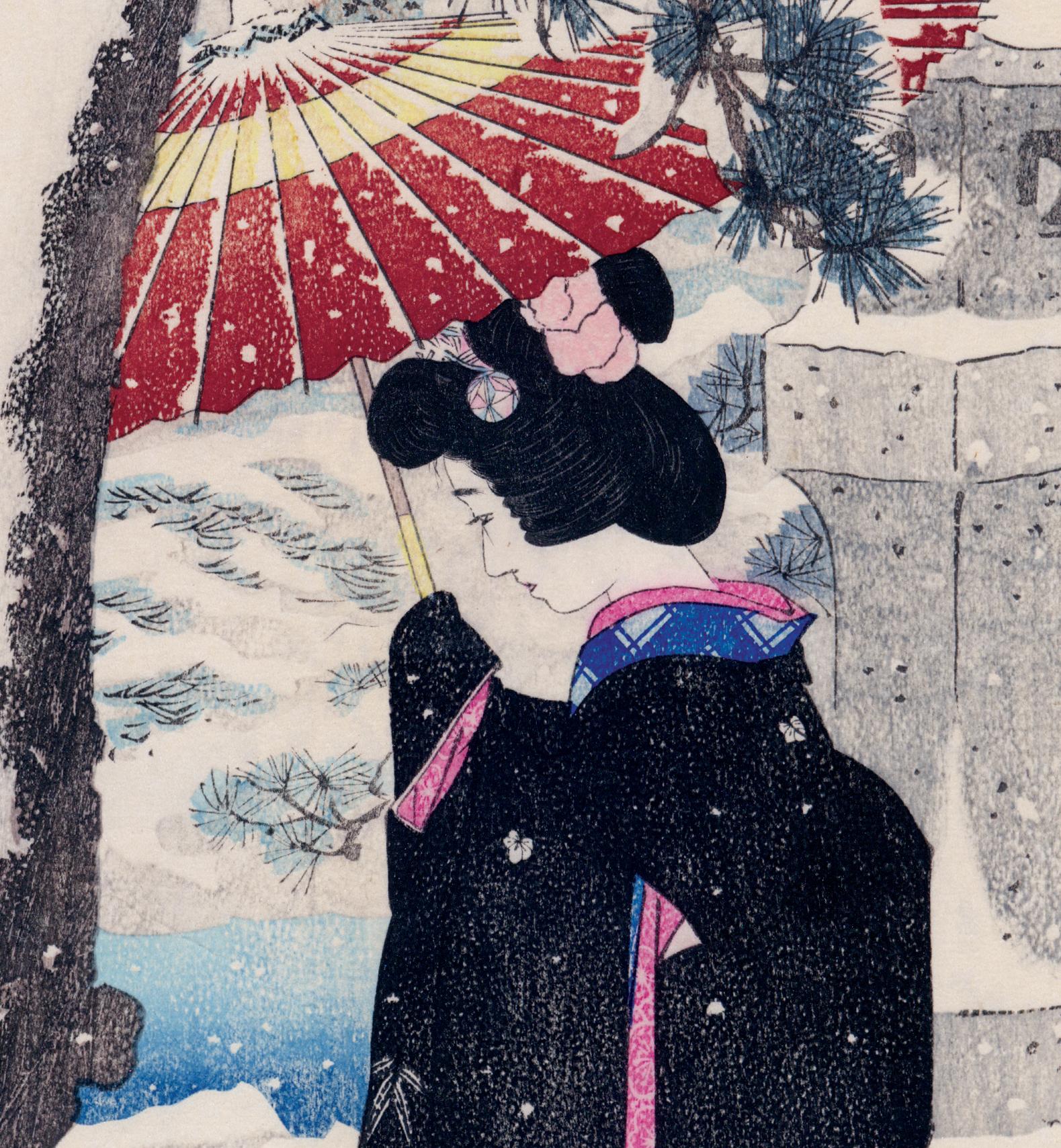 Japanese Beauty Visiting a Shrine in Winter - Print by Ito Shinsui