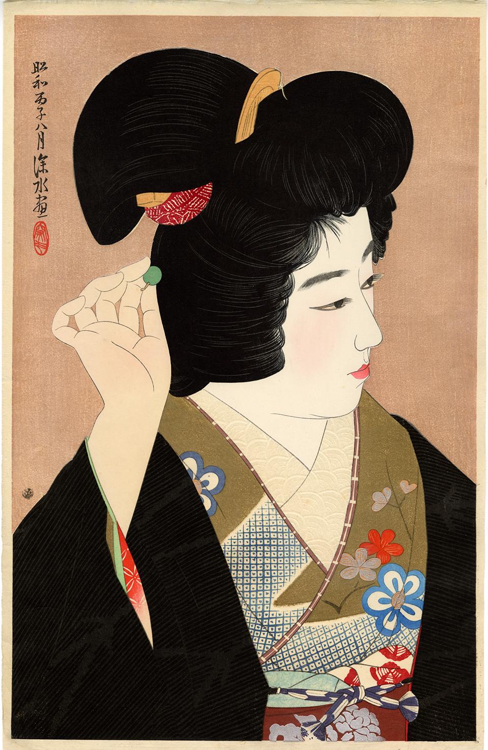 Ito Shinsui Figurative Print – Pupil of the Eye; Japanese Beauty in Kimono