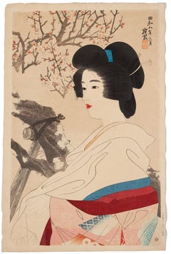 Shinsui, Original Japanese Woodblock Print, Shin Hanga, Beauty, Plum Blossom