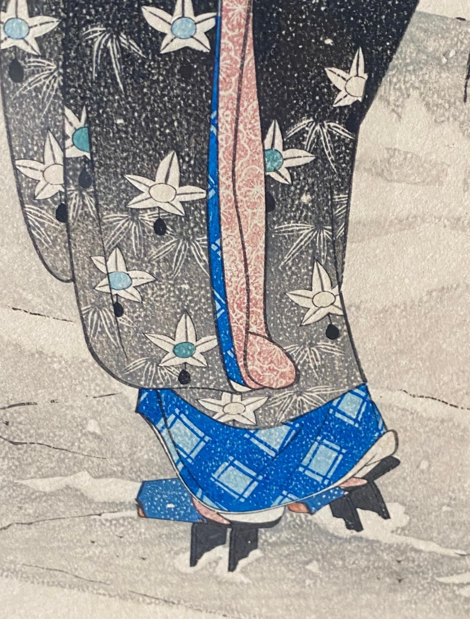 Ito Shinsui Signed Limited Edition Japanese Woodblock Print Snow at the Shrine For Sale 4