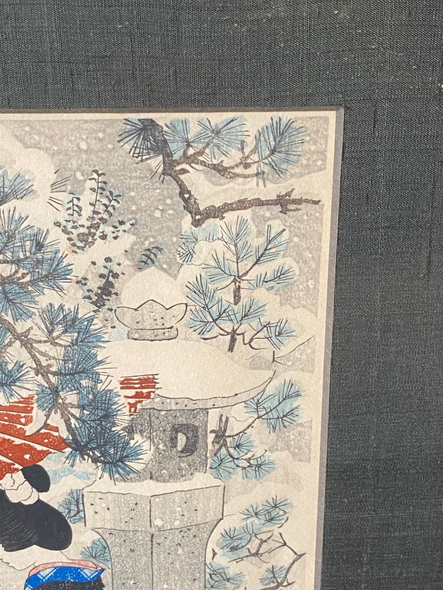 Ito Shinsui Signed Limited Edition Japanese Woodblock Print Snow at the Shrine For Sale 1