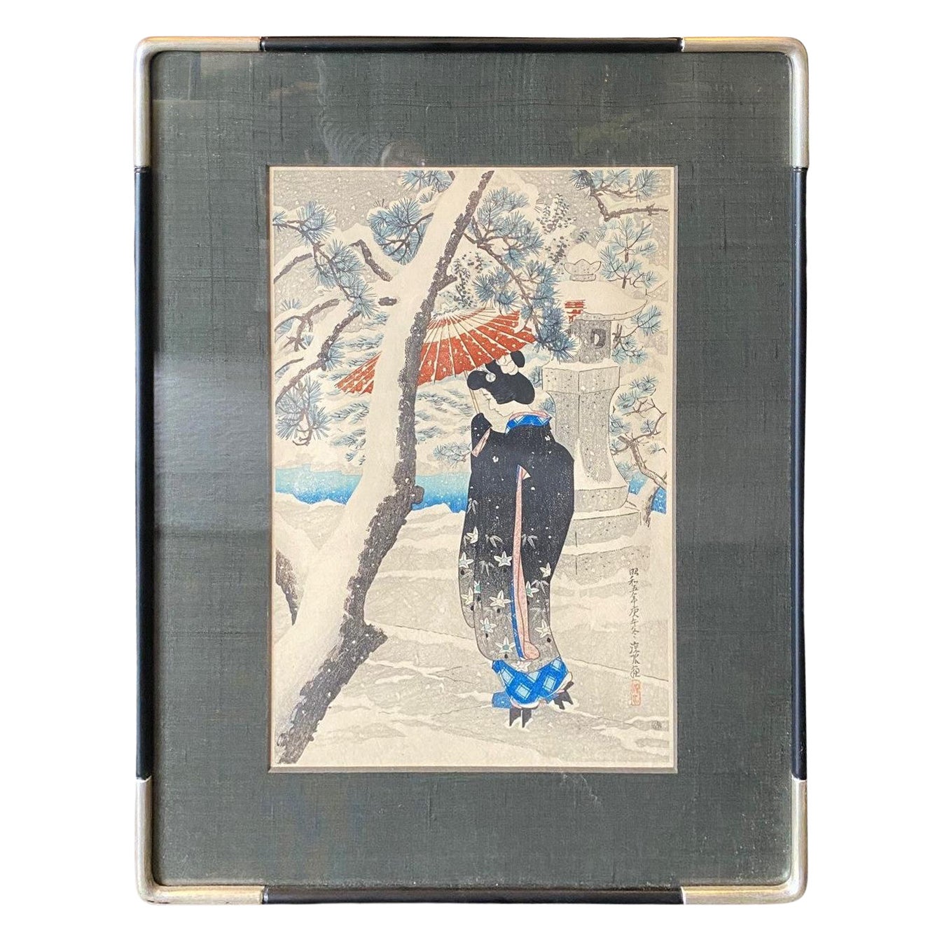 Ito Shinsui Gravure sur bois japonaise à édition limitée signée Neige au sanctuaire