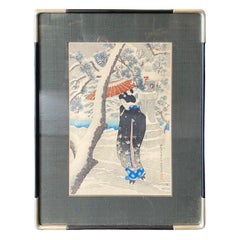Ito Shinsui Gravure sur bois japonaise à édition limitée signée Neige au sanctuaire