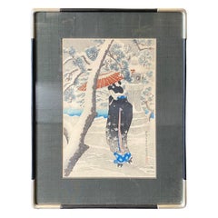 Ito Shinsui Edición Limitada Firmada xilografía japonesa Nieve en el santuario