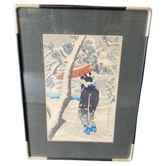 Ito Shinsui Signed Limited Edition Japanese Woodblock Print Snow at the Shrine