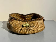 Ito Tozan I "Basket and Frog" Ceramic Vessel, Meiji Period, circa 1900, Japan