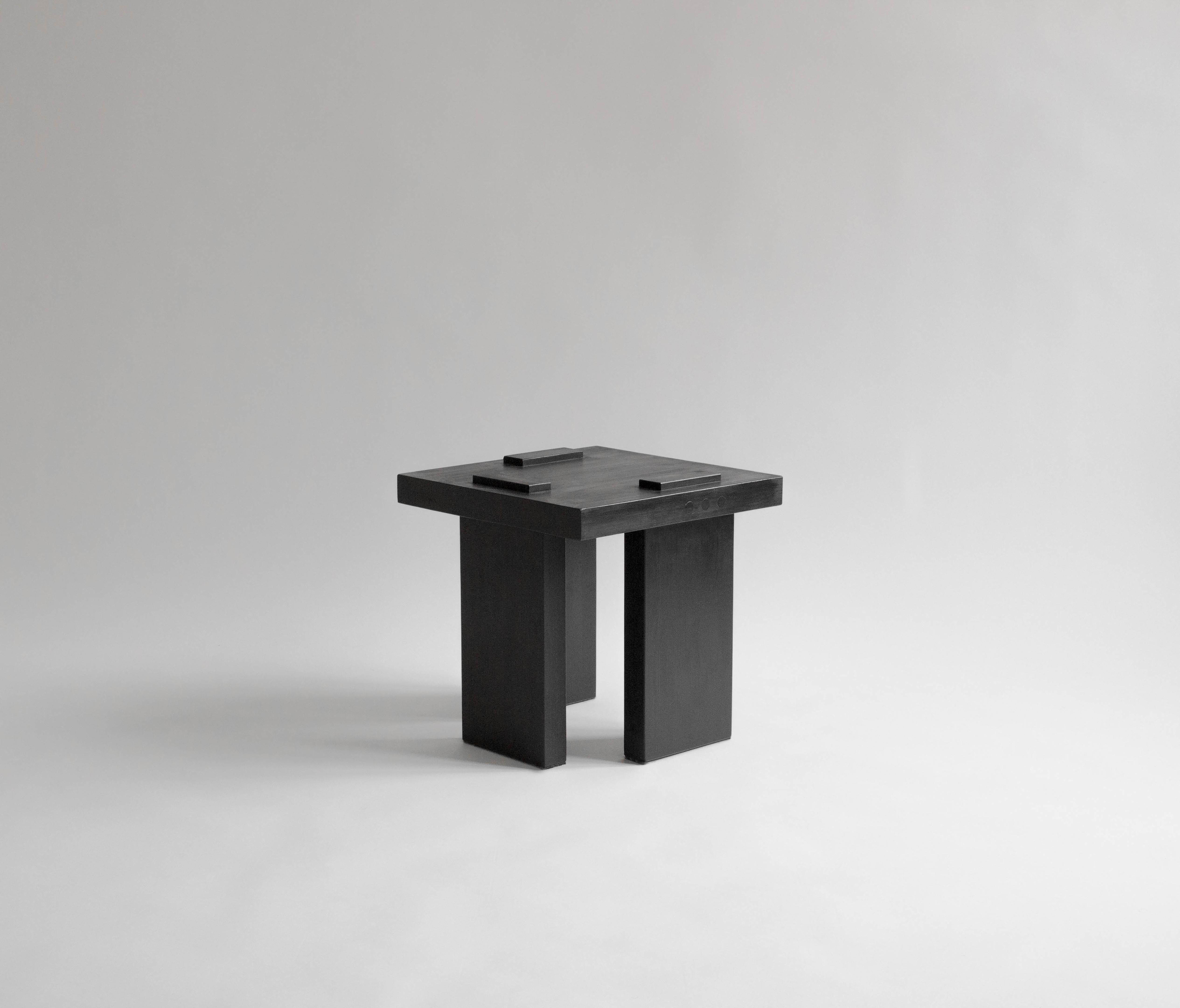 ItooRaba Stool by Sizar Alexis
Signed
Dimensions: length 40 x width 40 x height 38cm
 seat height: 42cm

Comes in stained black, white and natural pine

A furniture series that embraces geometrical shapes. Inspired by the passion for Brutalism, by