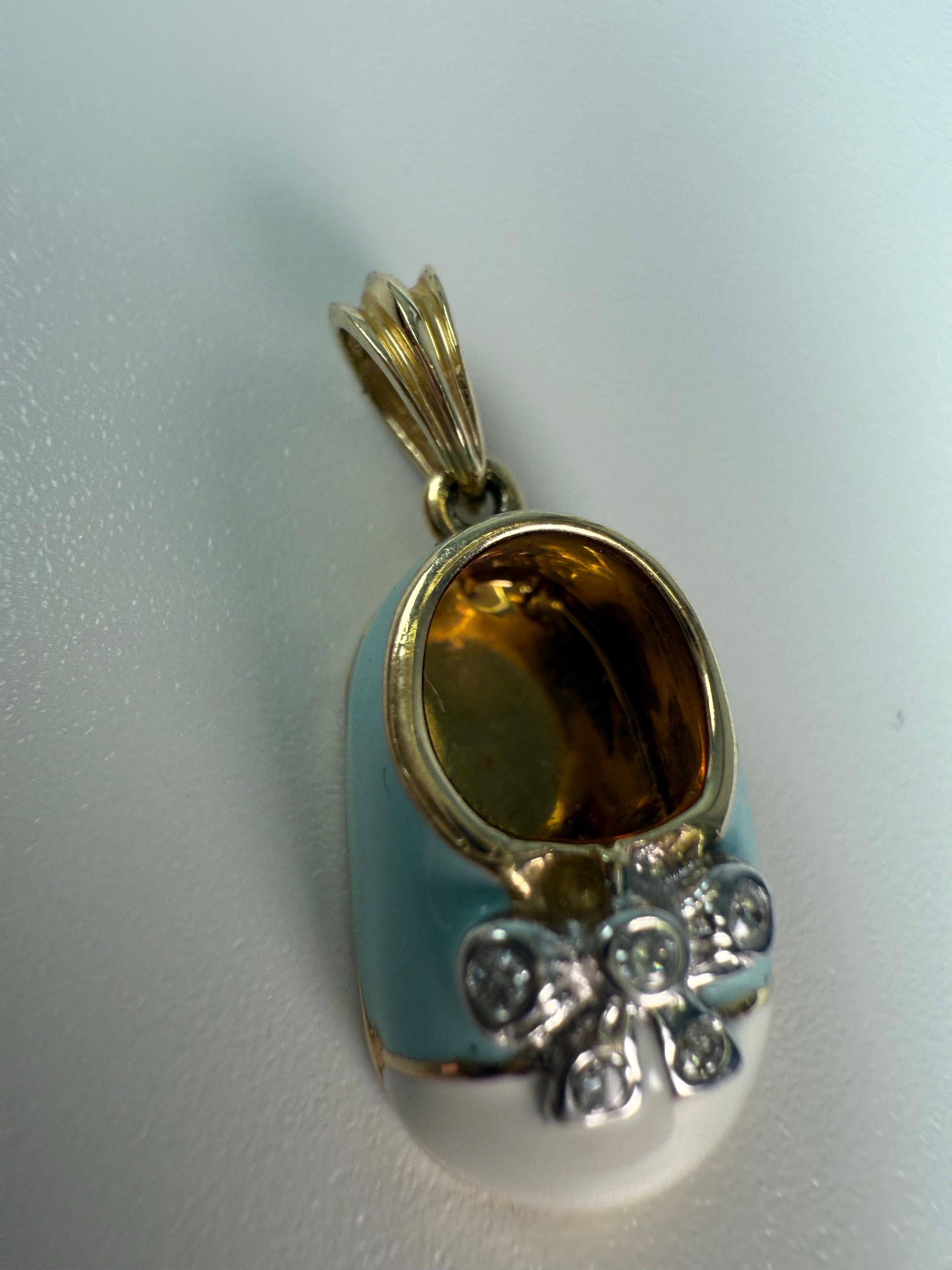 Taglio brillante Ciondolo ITS a BOY ciondolo per la festa del bebè ciondolo per la scarpetta del bebè ciondolo in oro 14KT in vendita