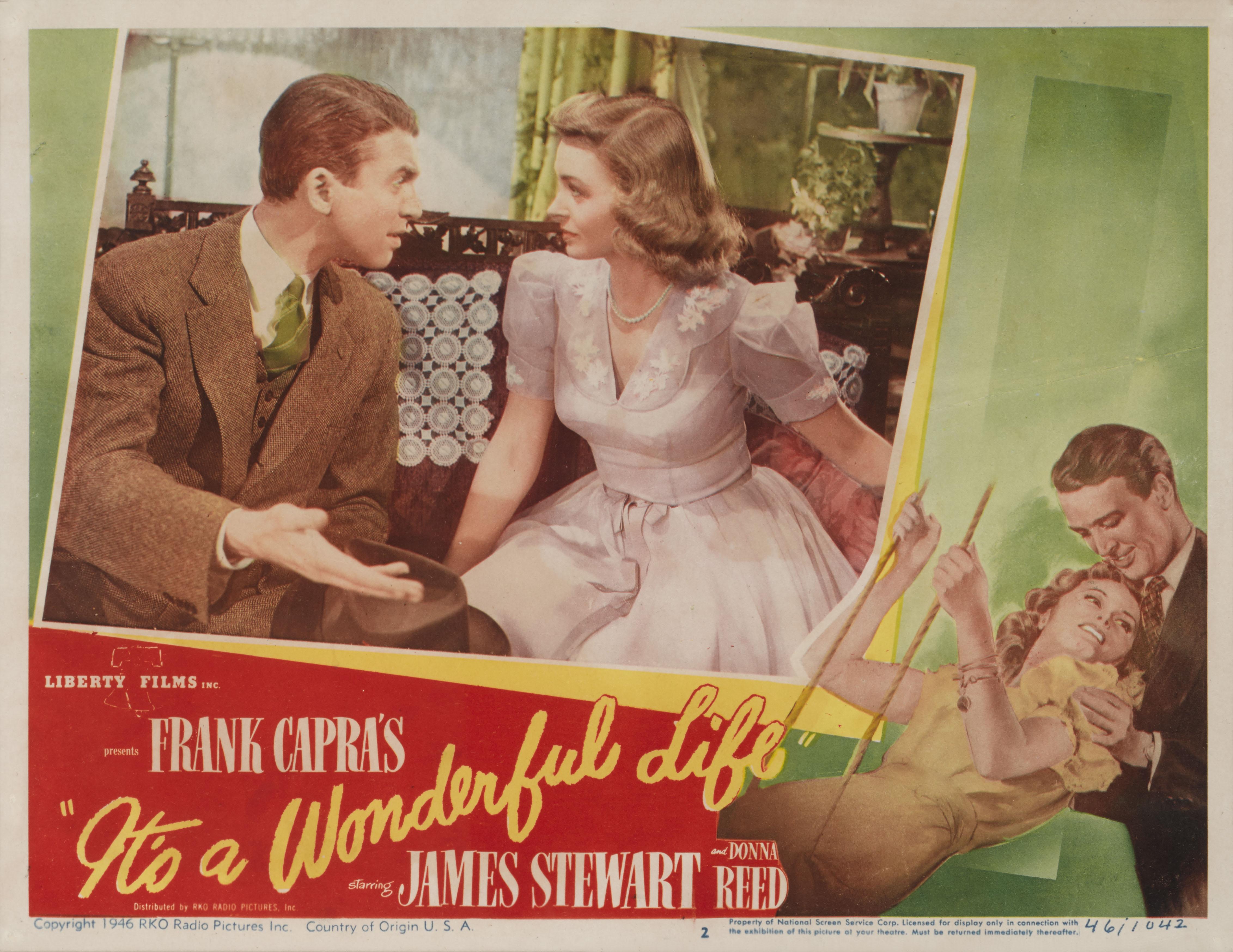 Original 1946 US-Lobbykarte Nummer 2 für Frank Capras Weihnachtsmeisterwerk. 
Frank Capras klassischer Weihnachtsfilm mit James Stewart und Donna Reed in den Hauptrollen ist einer der beliebtesten Filme des 20. Jahrhunderts.

Dieses Stück würde
