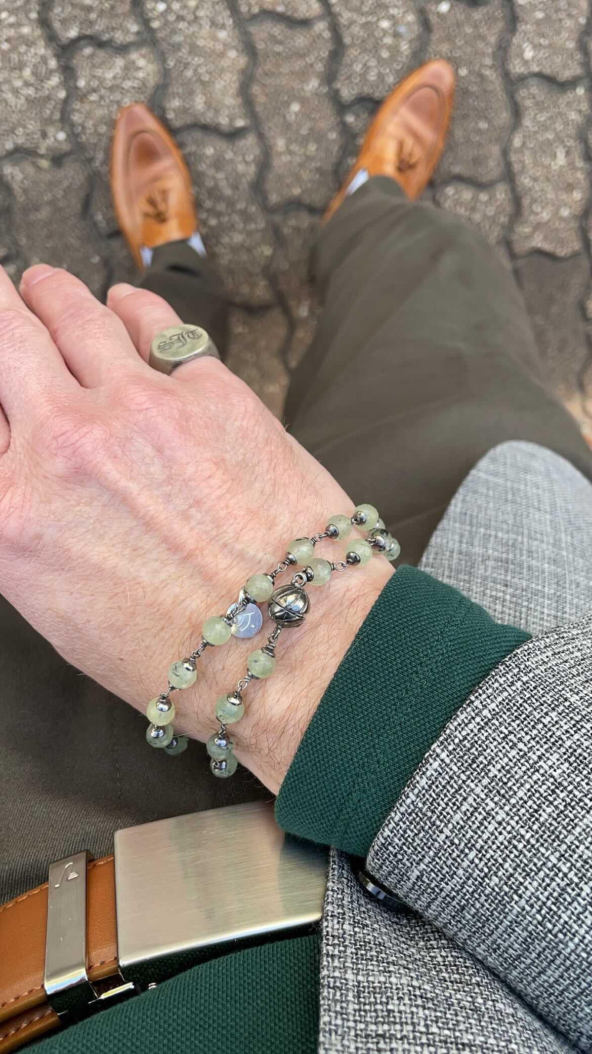 Story Behind the Jewelry
A unique and intriguing gemstone, Prehnite adds a fresh green glow to any piece of jewelry. The bracelet is a wrap around style and is adorned with a pyrite skull and a magnetic clasp for ease and convenience.
Designed and