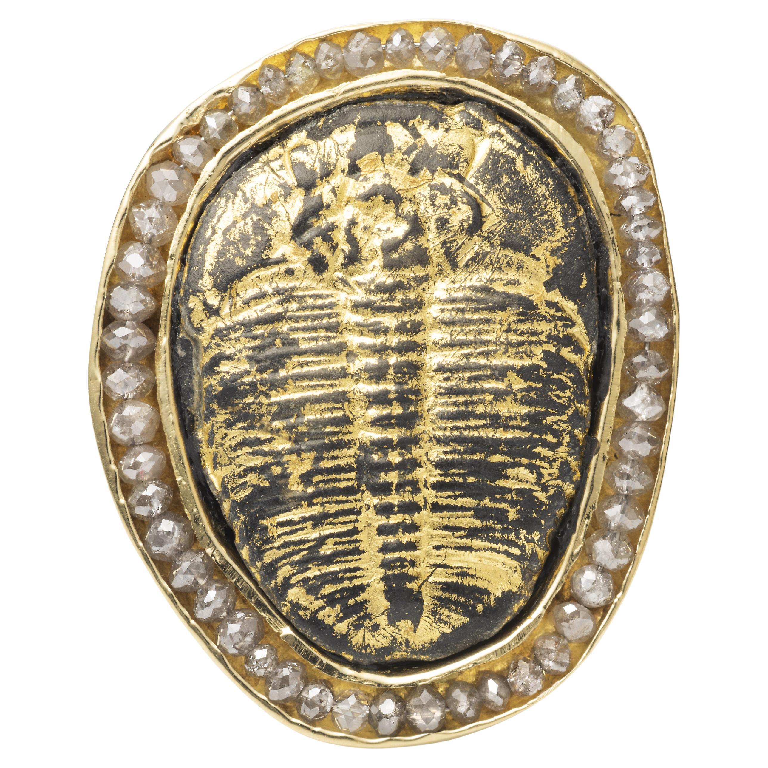 18K "It's All Carbon to Me" Trilobite and Diamond '3.75 CTW' Brooch / Pendent For Sale