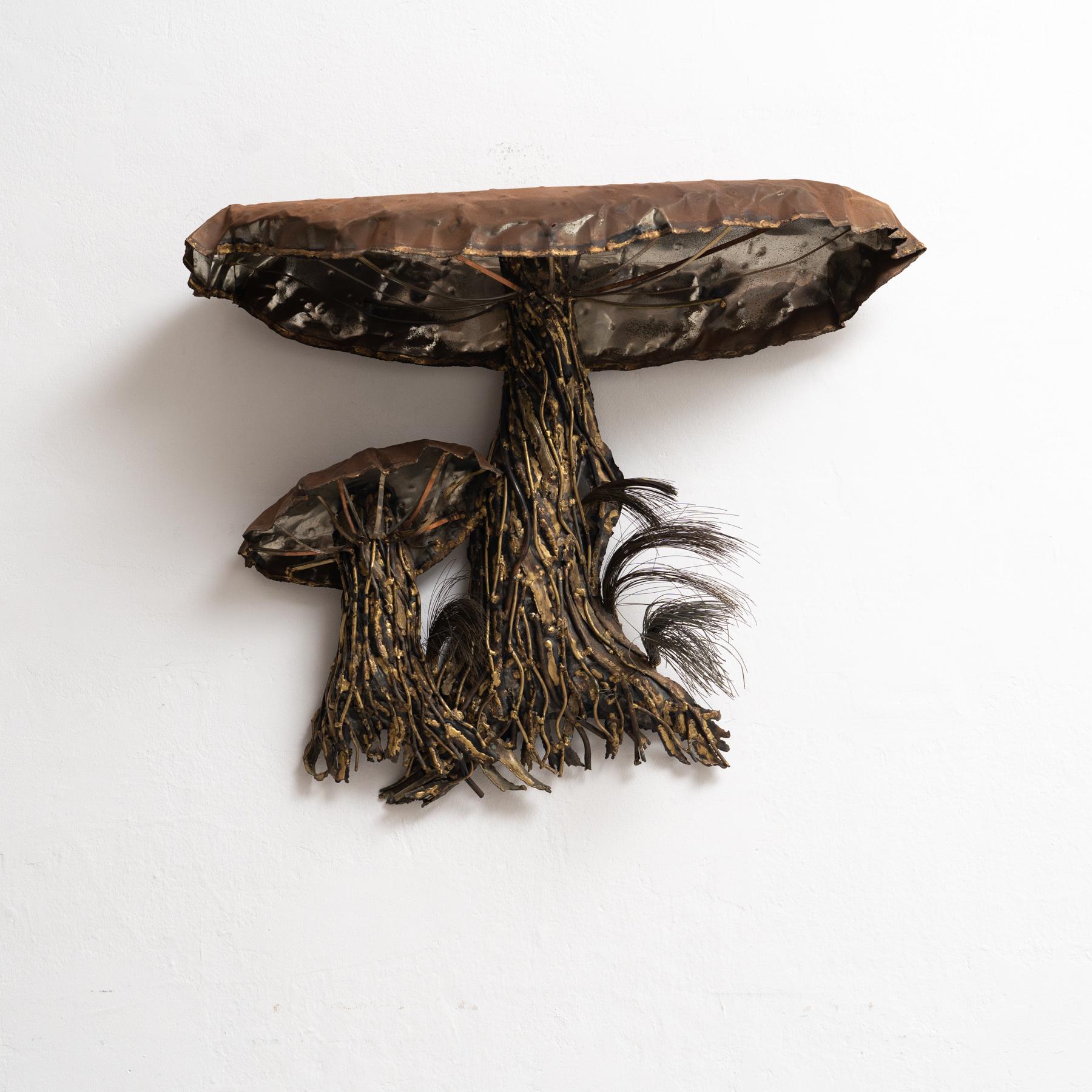 Introduce a captivating piece of art to your space with 'It's Fall Again,' an amazing metallic organic wall sculpture by Interlude from Tree Time Inc., New Jersey, crafted circa 1980. This stunning sculpture, handcrafted by Interlude in Hong Kong,