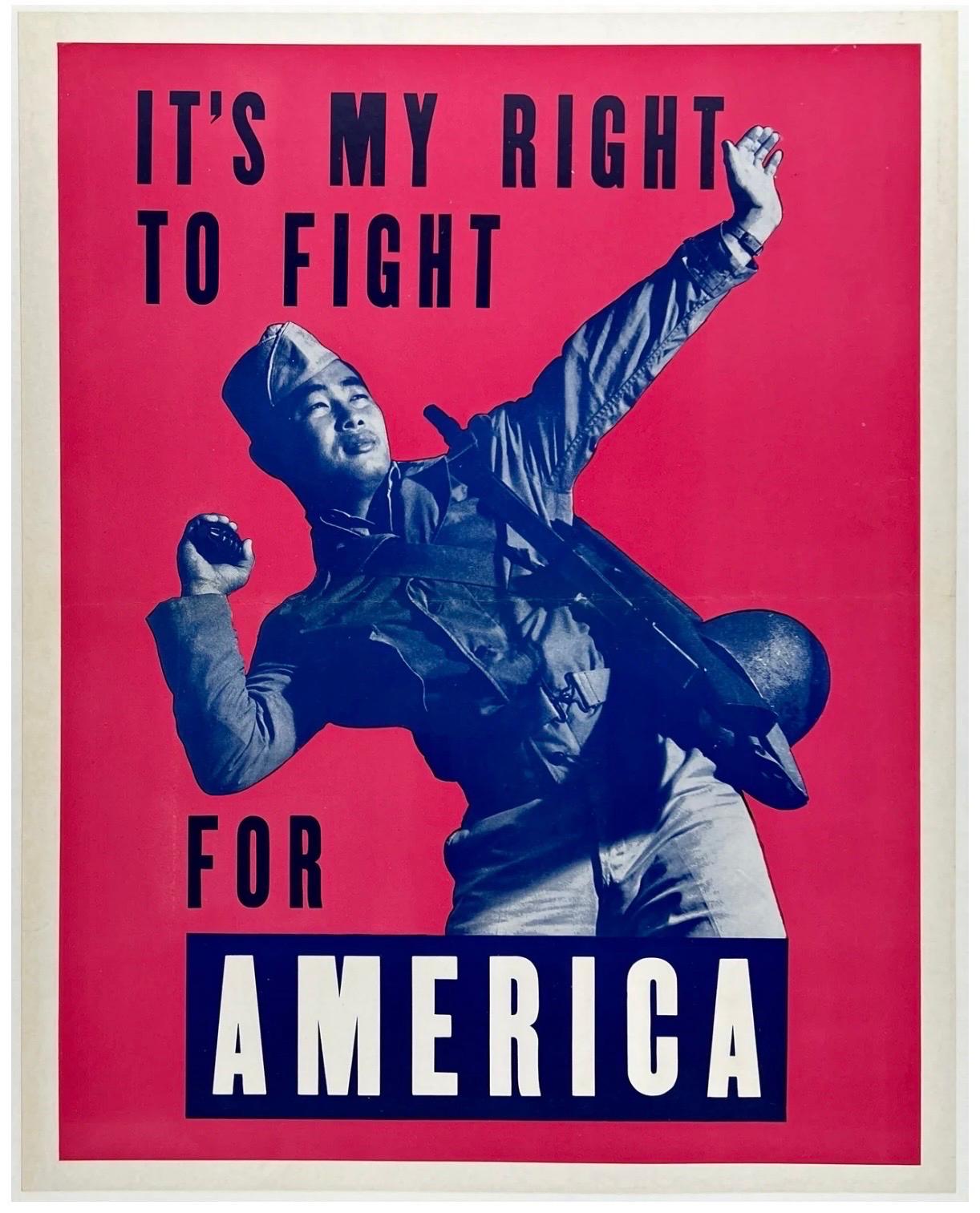 ITS MY RIGHT TO FIGHT FOR AMERICA Original Vintage WWII War Propaganda Poster