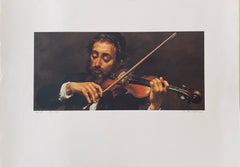 "Le violoniste" Judaica Lithographie juive signée Itshak Holtz