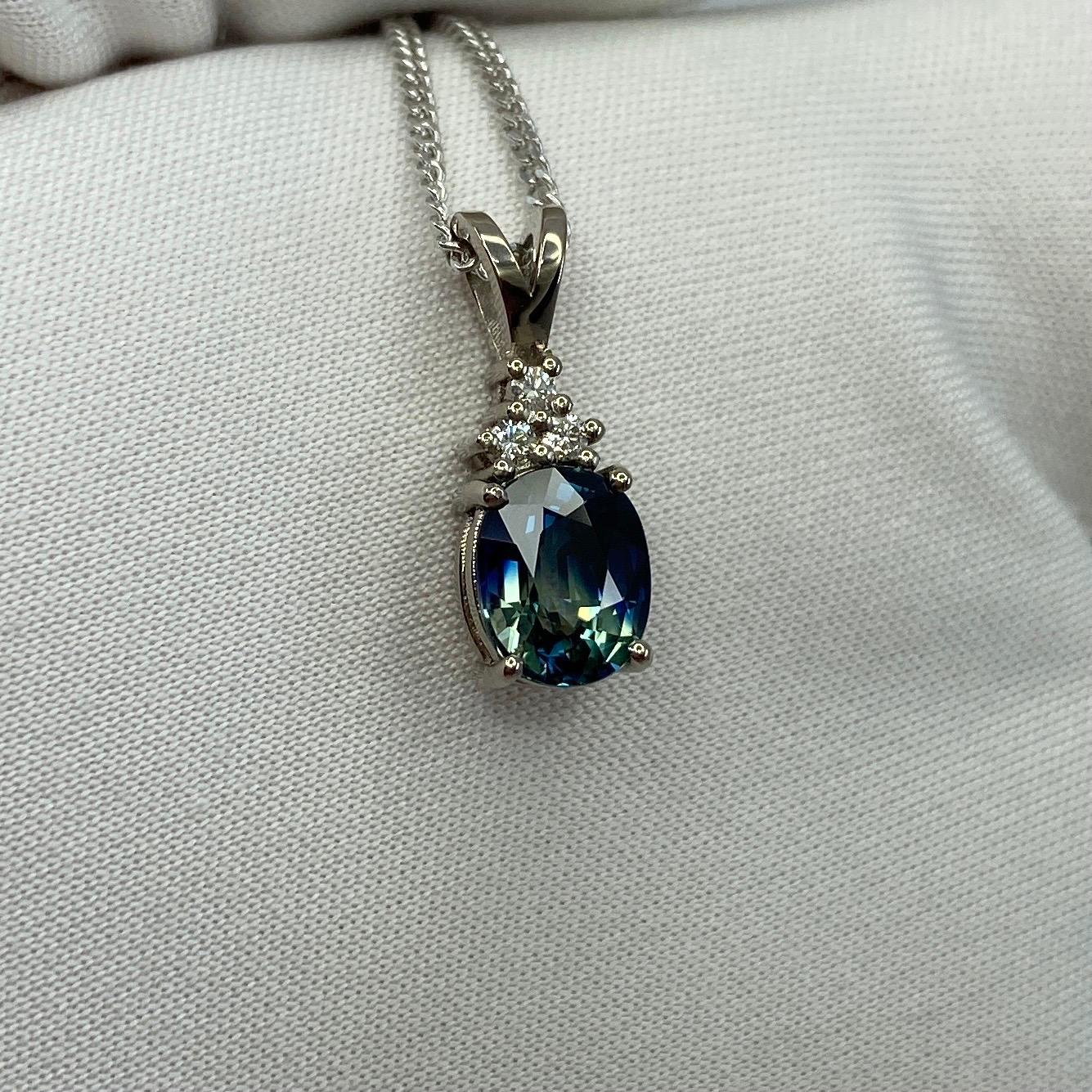 ITSIT Bi Colour Blue Green Australia Sapphire & Diamond 18k White Gold Pendant 5