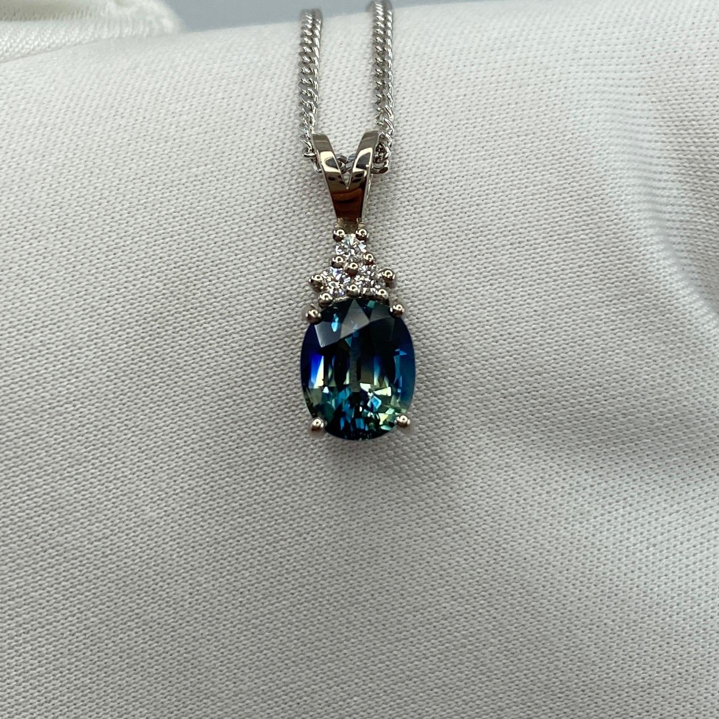 ITSIT Bi Colour Blue Green Australia Sapphire & Diamond 18k White Gold Pendant 6