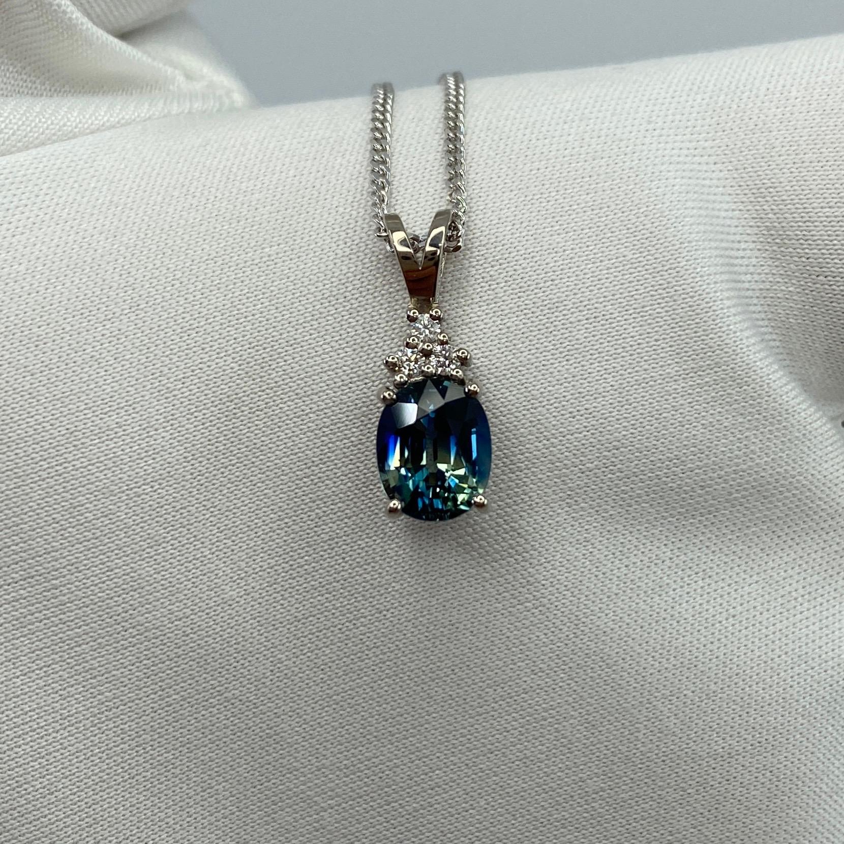 ITSIT Bi Colour Blue Green Australia Sapphire & Diamond 18k White Gold Pendant 8