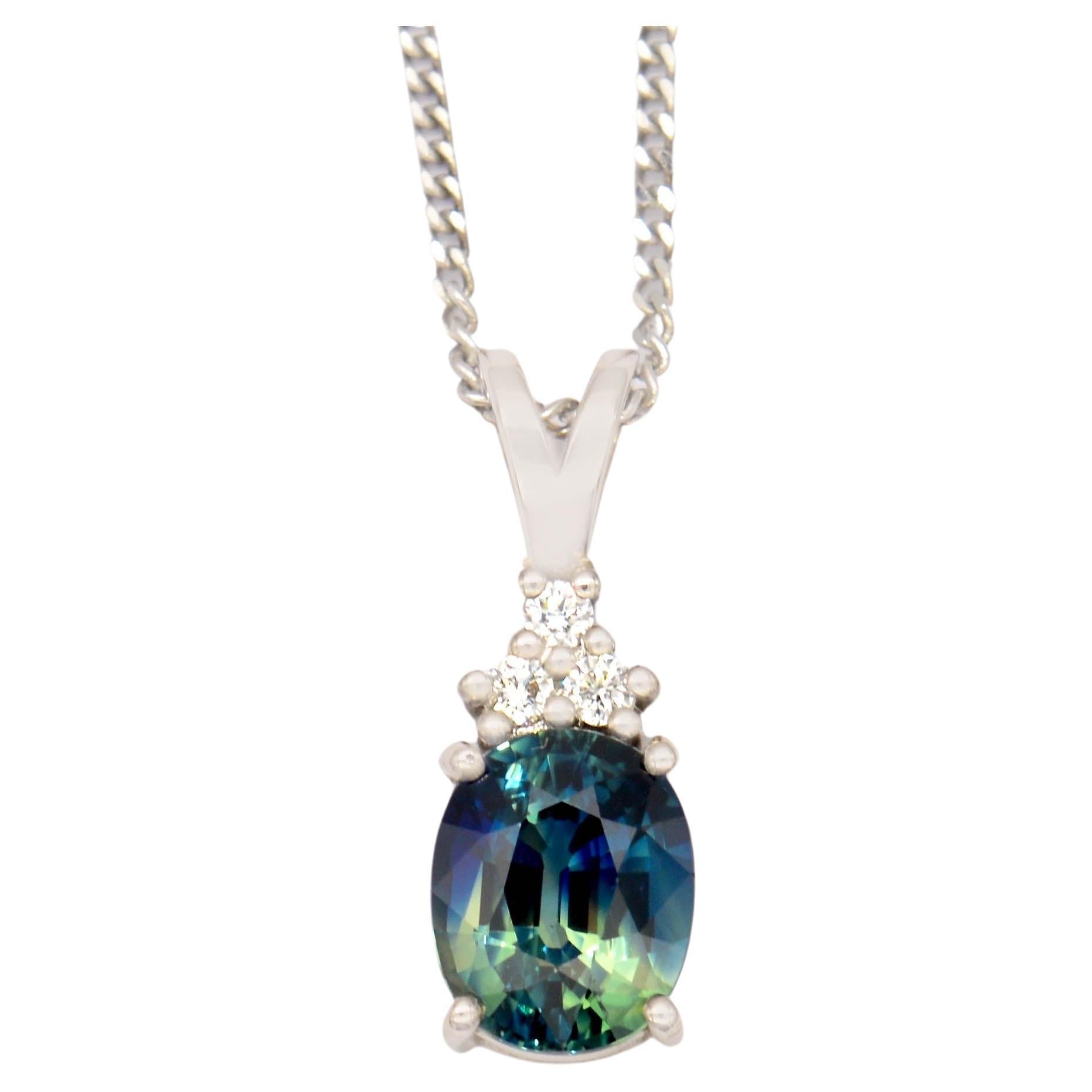 ITSIT Bi Colour Blue Green Australia Sapphire & Diamond 18k White Gold Pendant