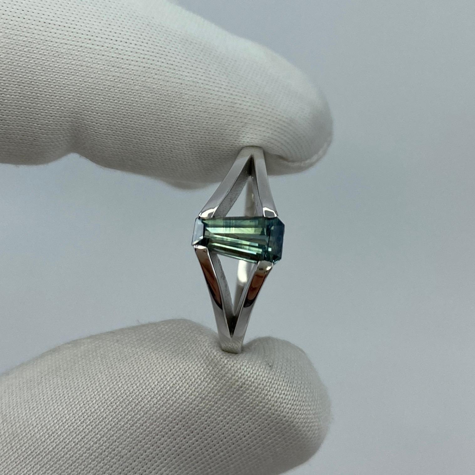 Trapezoid Cut ITSIT Bi Colour Green Blue Australian Sapphire Fancy Cut 18k White Gold Ring