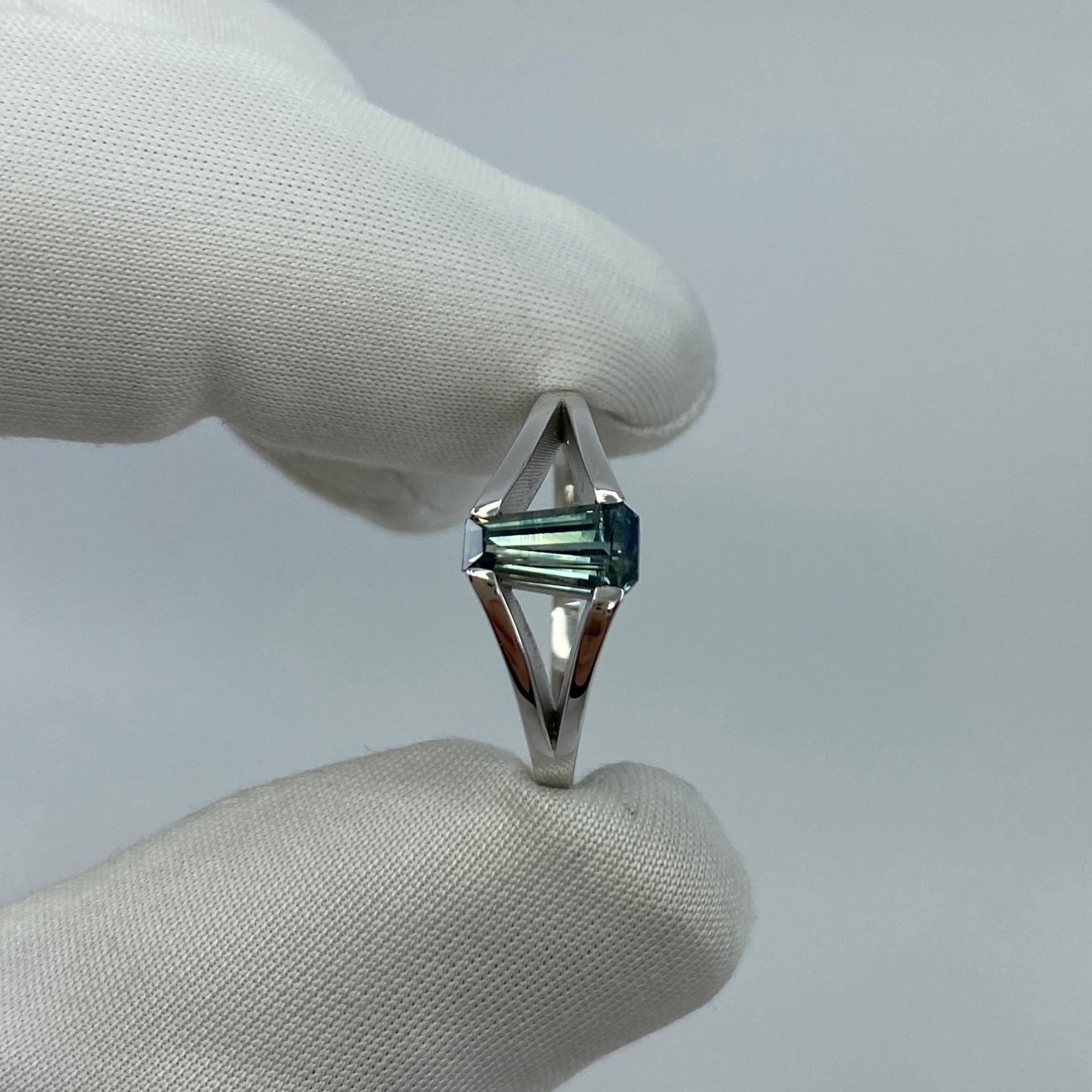 Women's or Men's ITSIT Bi Colour Green Blue Australian Sapphire Fancy Cut 18k White Gold Ring